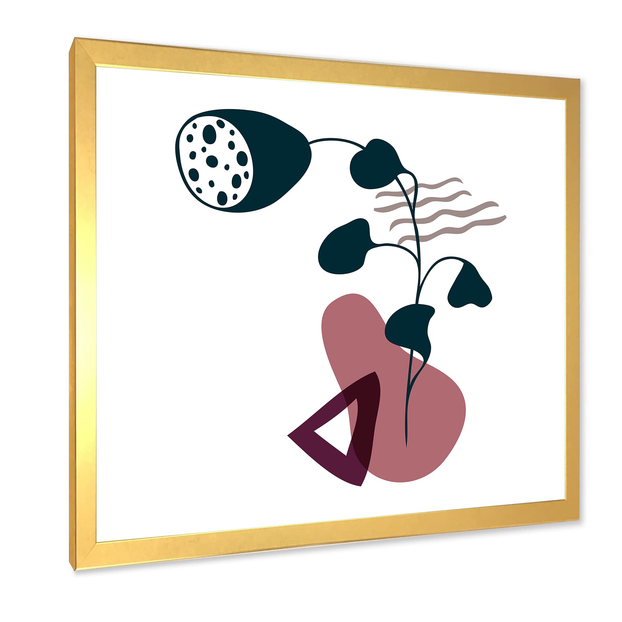 DesignQ Modern Abstract Floral Framed Wall Art - Elementary Shapes & Botanical Prints for Living Room, Bedroom & Office Decor