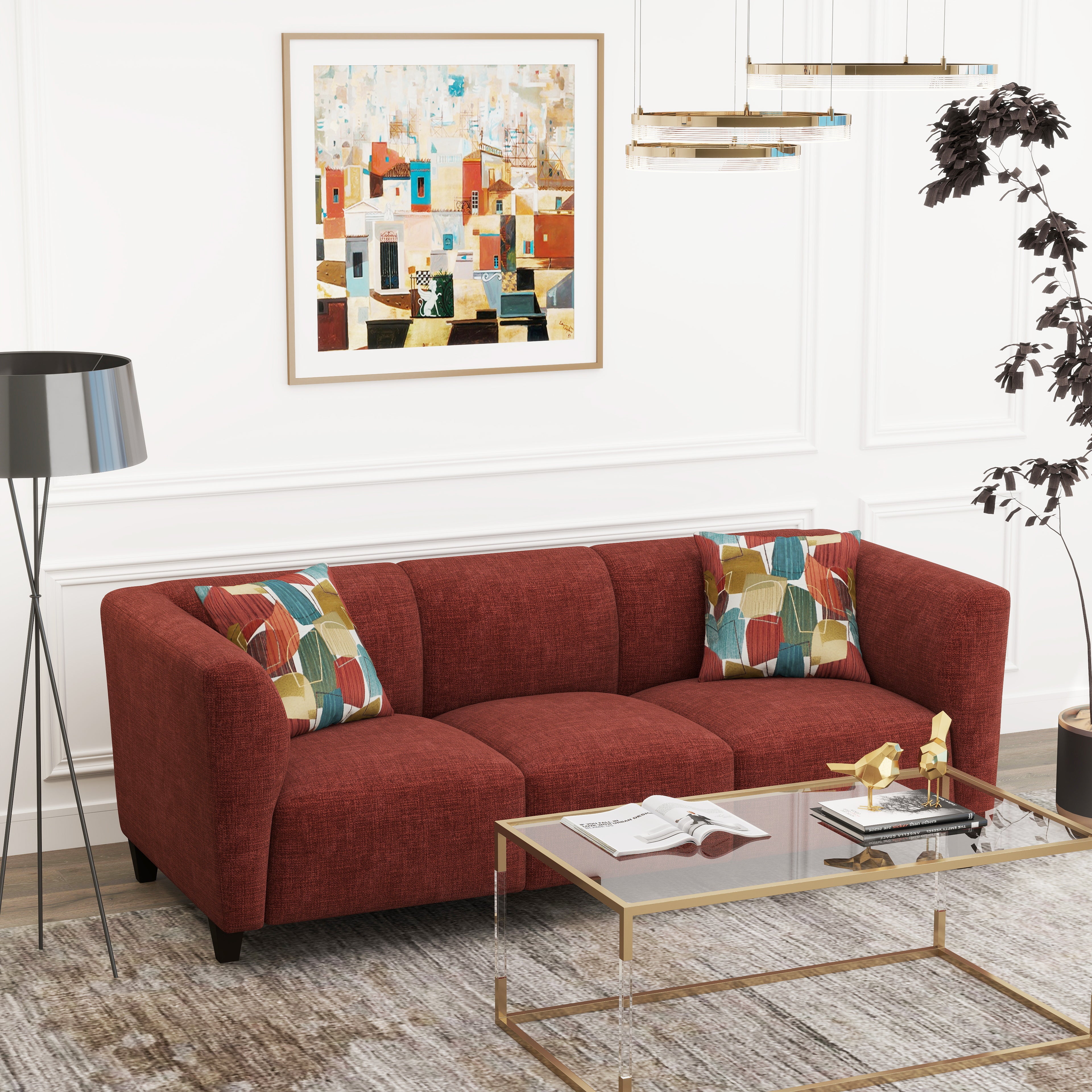 Roundhill Furniture Della Upholstered Stationary Sofa - Modern Living Room Couch with Soft Fabric, Comfortable Seating for Home, Office & Lounge Spaces