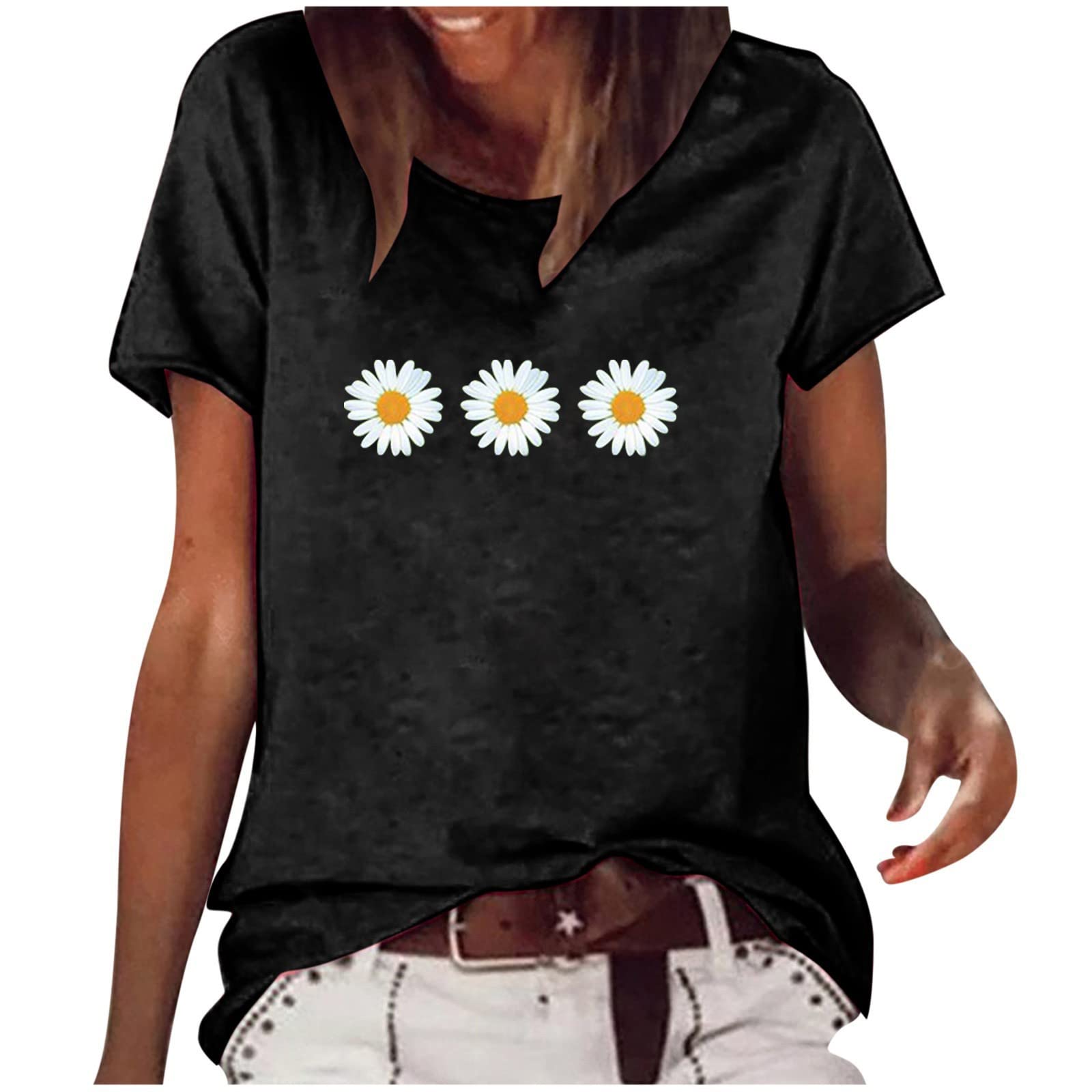 Women's Cute Sunflower Graphic T-Shirt - Summer Short Sleeve Loose Fit Top - Soft Lightweight Blouse for Casual Wear, Beach Outings & Summer Vacation