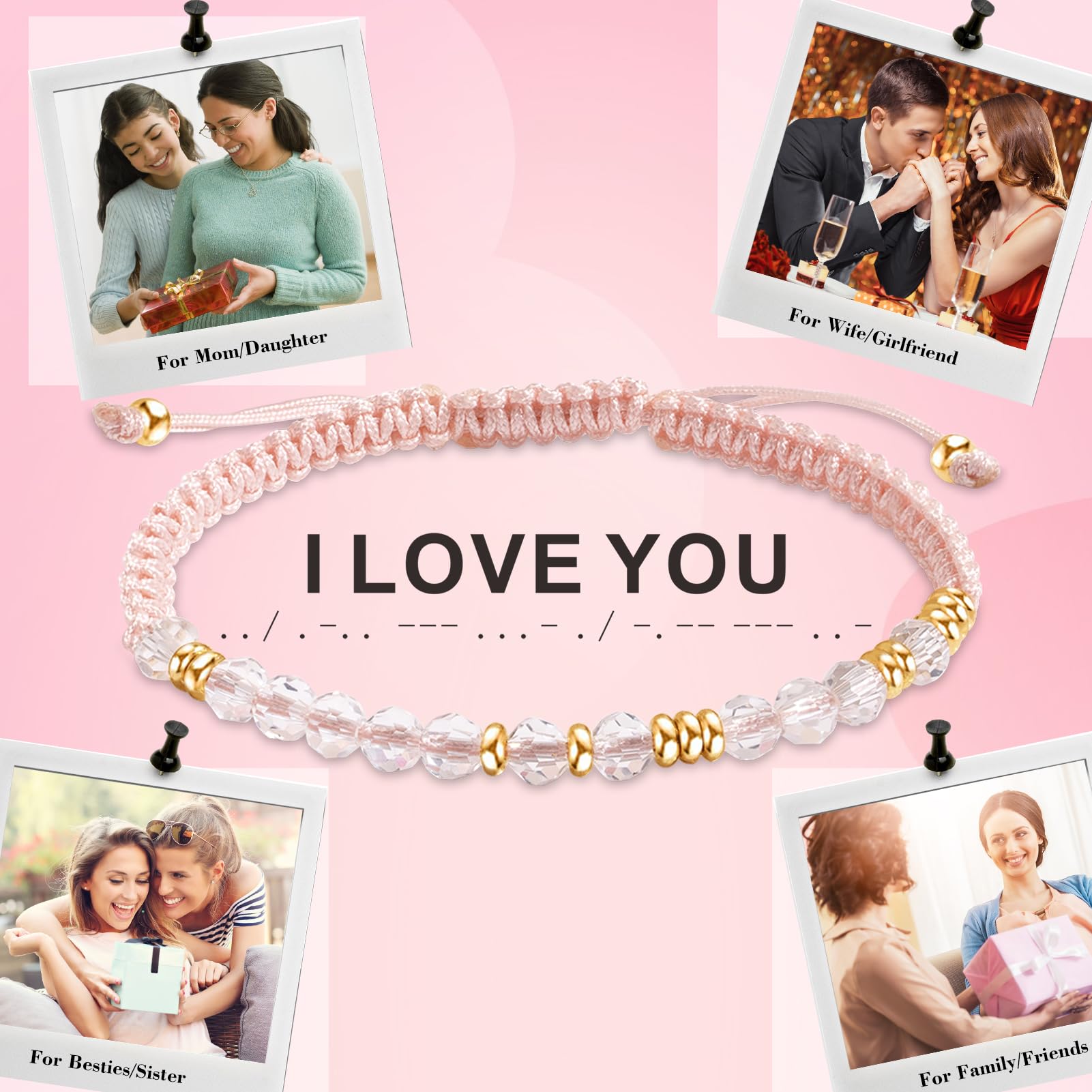 Pink Morse Code Bracelet for Women & Teens - Easter, Birthday, Graduation Gift from Aunt - I Love You Message - Perfect for Niece, Daughter, or Friend - Great for Daily Wear & Special Occasions
