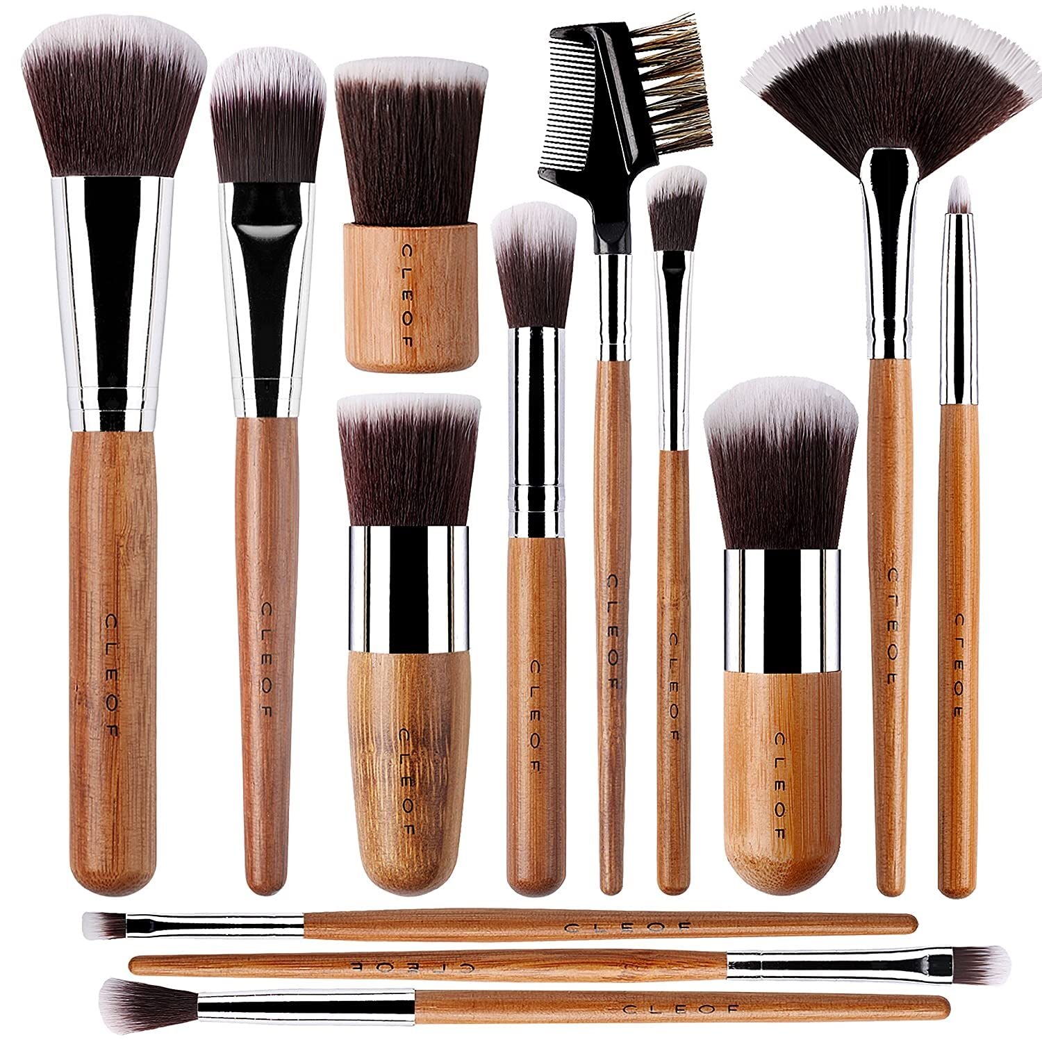 13-Piece Vegan Bamboo Makeup Brush Set - Cruelty-Free Eyebrow, Eyeshadow, Eyeliner, Foundation & Kabuki Brushes for Professional Blending & Contouring - Perfect for Everyday Makeup & Travel Beauty Kit