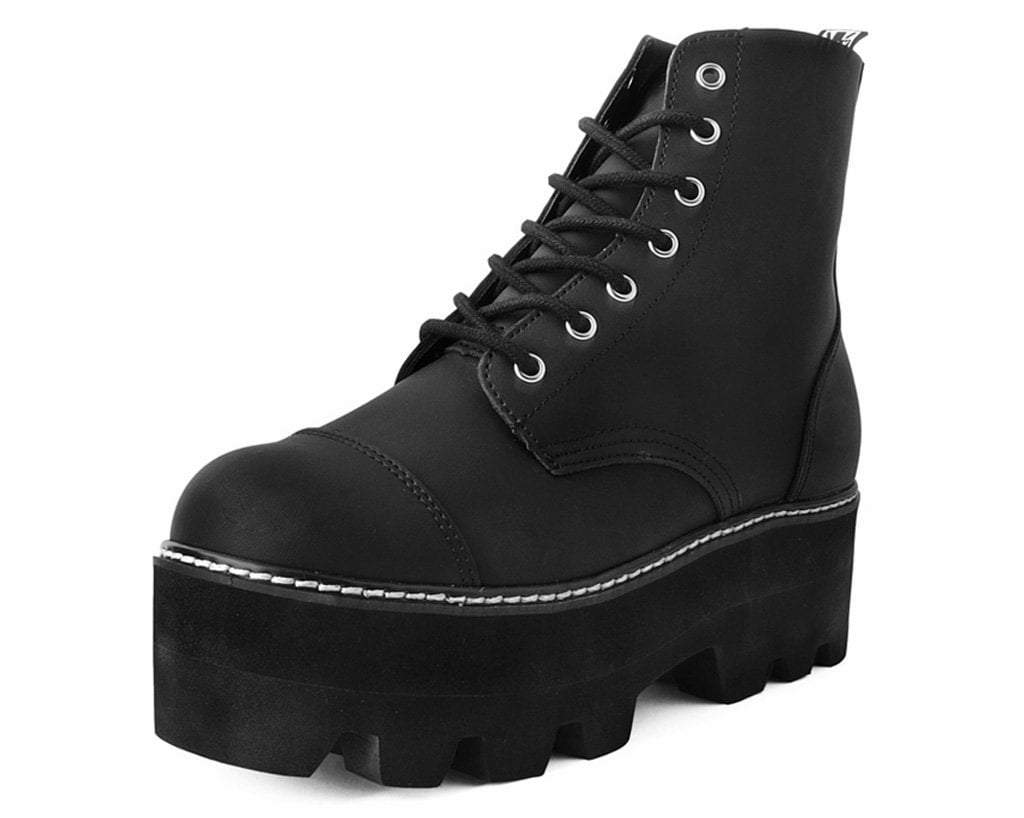 Black 7-Eye Dino Lug Sole Boots for Women - Chunky Platform Combat Boots with Heavy Duty Traction - Perfect for Punk Fashion, Streetwear & Winter Outfits