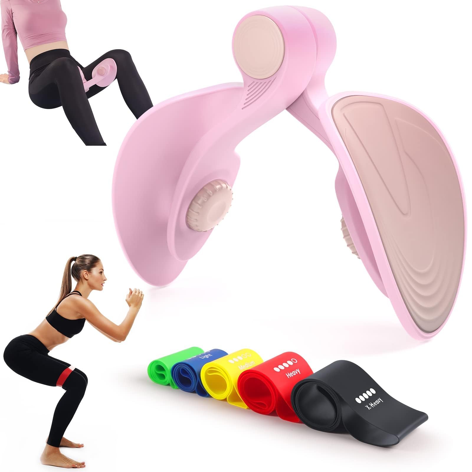 Upgraded Thigh Master for Women - Pelvic Floor & Kegel Exerciser with 5 Resistance Bands - Leg, Arm & Hip Strengthener for Home Workouts & Postpartum Recovery