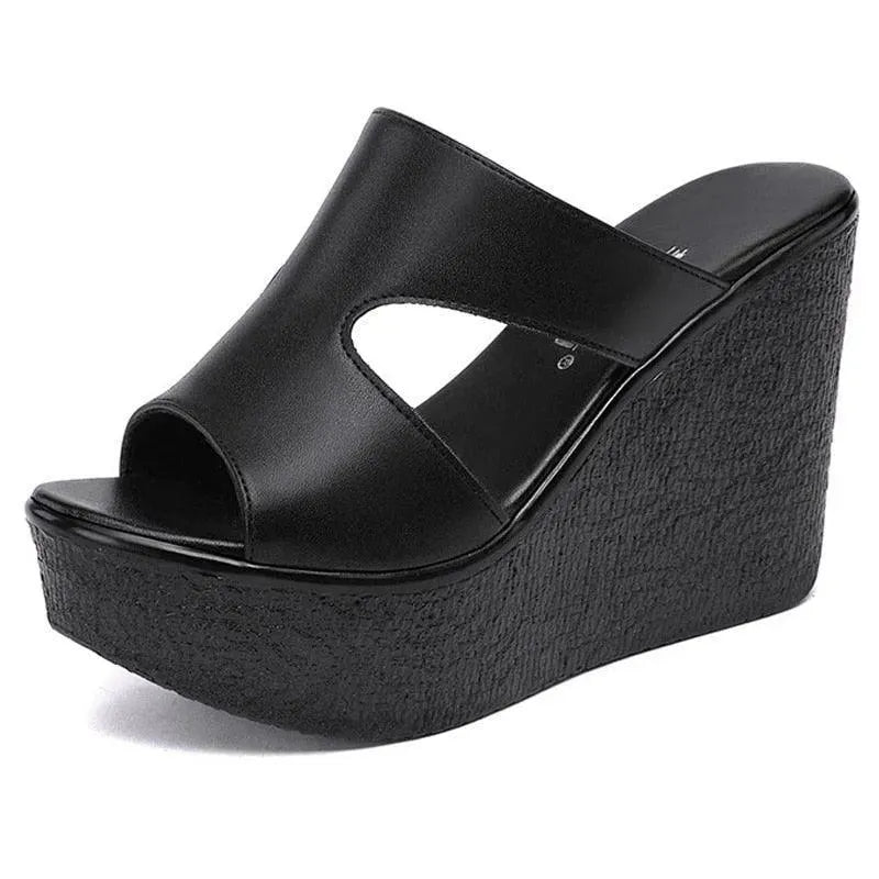 Comfortable Slip-On Leather Wedge Sandals for Women - Stylish Summer Casual Shoes for Beach, Travel & Everyday Wear