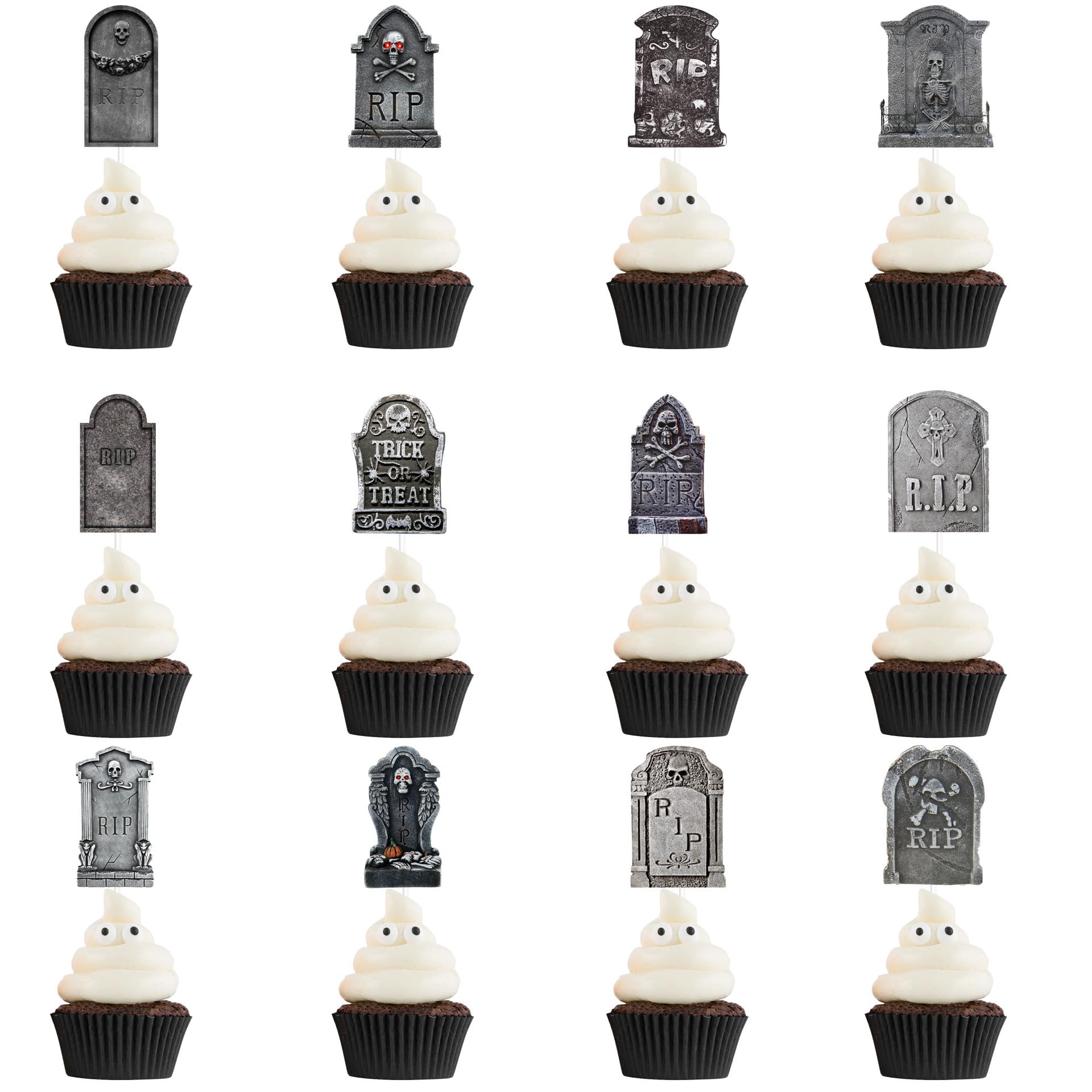 24-Piece Halloween Cupcake Toppers - Spooky Tombstone & Graveyard Cake Decorations for Halloween Party Supplies | Perfect for Cupcakes, Cakes, and Dessert Displays at Halloween Parties, Trick-or-Treat Events & Themed Gatherings