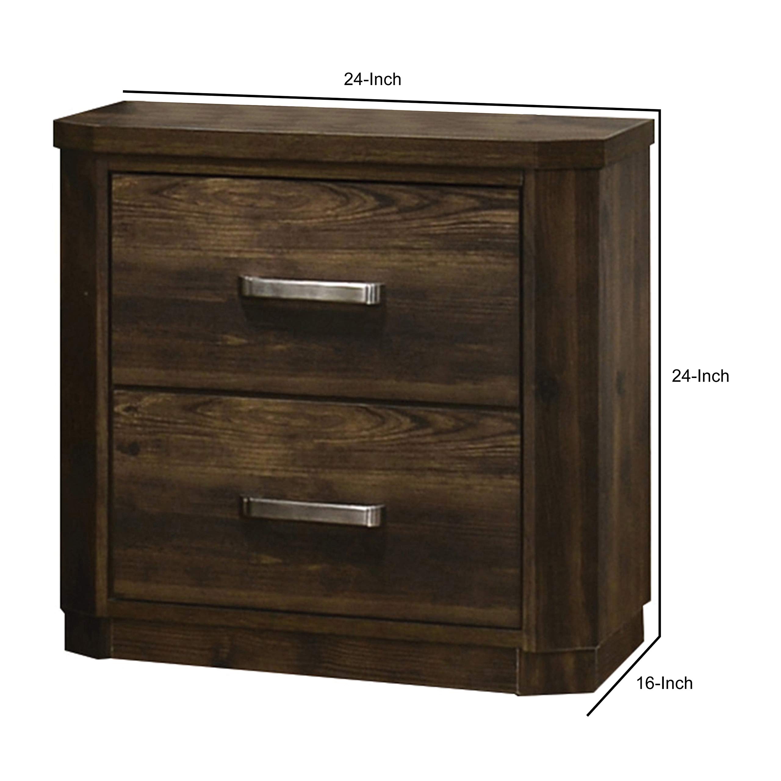 Benjara Brown Transitional Style 2-Drawer Wooden Nightstand with Plinth Base - Bedside Table for Bedroom, Living Room & Guest Room