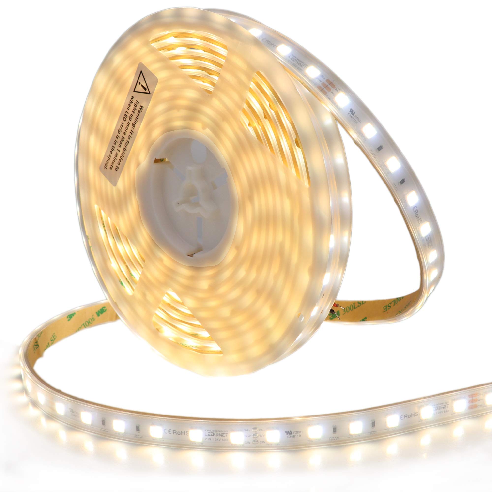 16.4Ft Tunable White LED Strip Lights - SMD 5050 24V DC, Adjustable Color Temperature 2800K-6500K (300 LEDs) - IP67 Waterproof CCT Tape Light for Outdoor & Indoor Lighting - Perfect for Home Decoration, Kitchen Under Cabinet, and Backyard Ambiance