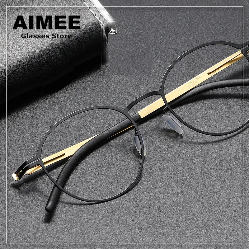 Aimee Unisex Full Rim Round Screwless Stainless Steel Eyeglasses Frame 20015 - Lightweight & Durable Eyewear for Work, Reading, and Everyday Fashion