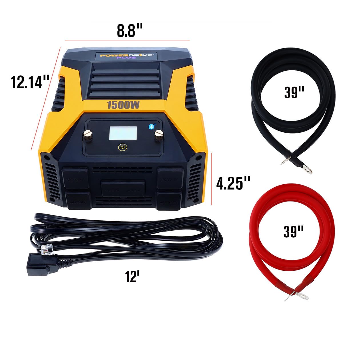 PowerDrive Plus PWD1500P 1500W Pure Sine Wave Power Inverter with Bluetooth Wireless Technology & Remote Control - Perfect for RVs, Camping, Trucks, and Emergency Power Backup