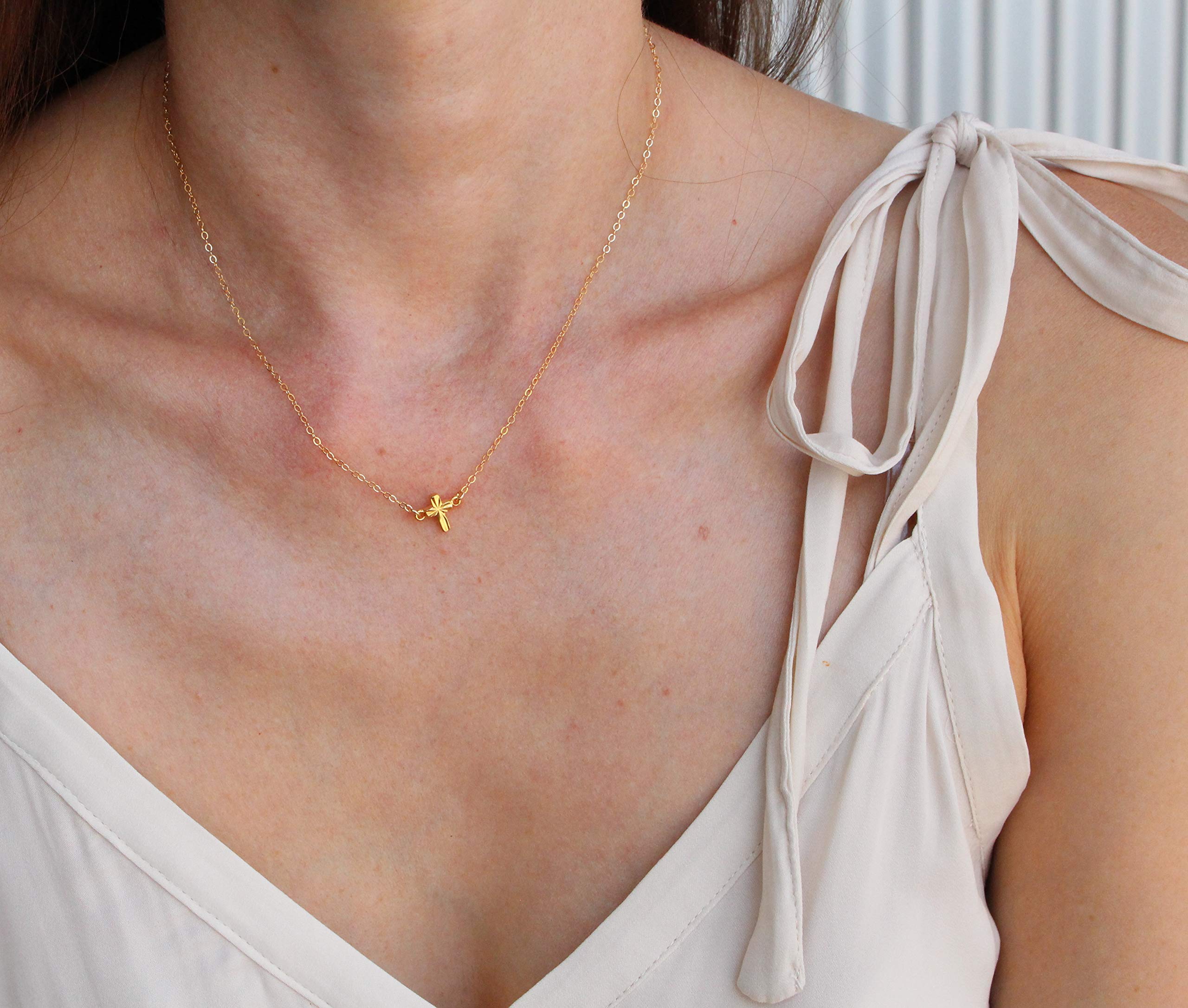 Gold Mini Small Cross Necklace - Dainty Textured Cross Pendant with Thin Chain - Elegant Religious Jewelry Gift for Women - Perfect for Daily Wear, Church Occasions & Thoughtful Present