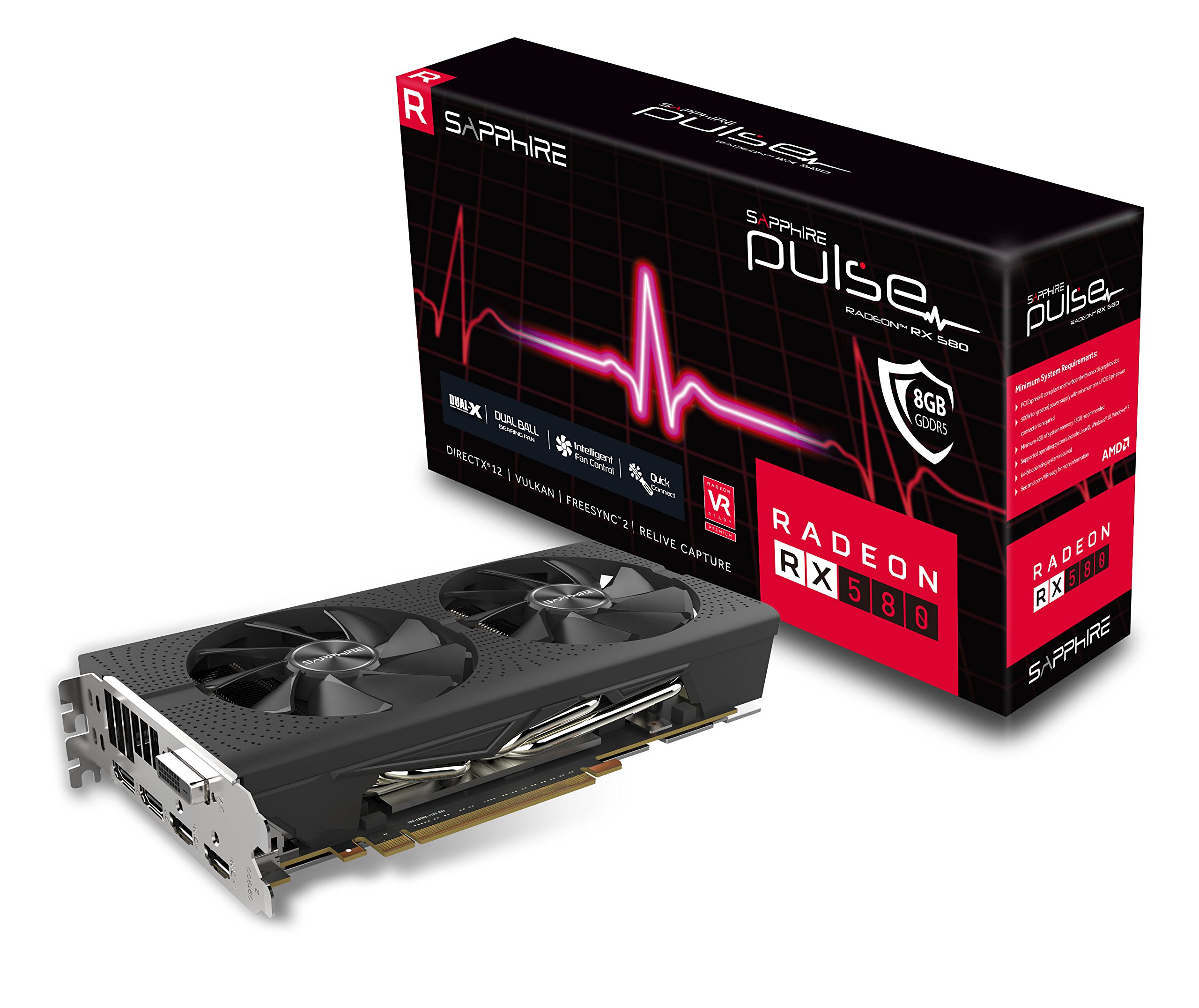 Renewed Sapphire Radeon Pulse RX 580 8GB GDDR5 PCI-E Graphics Card with Backplate | Dual HDMI, DVI-D & Dual DP | UEFI Support | Great for Gaming, Video Editing & Crypto Mining