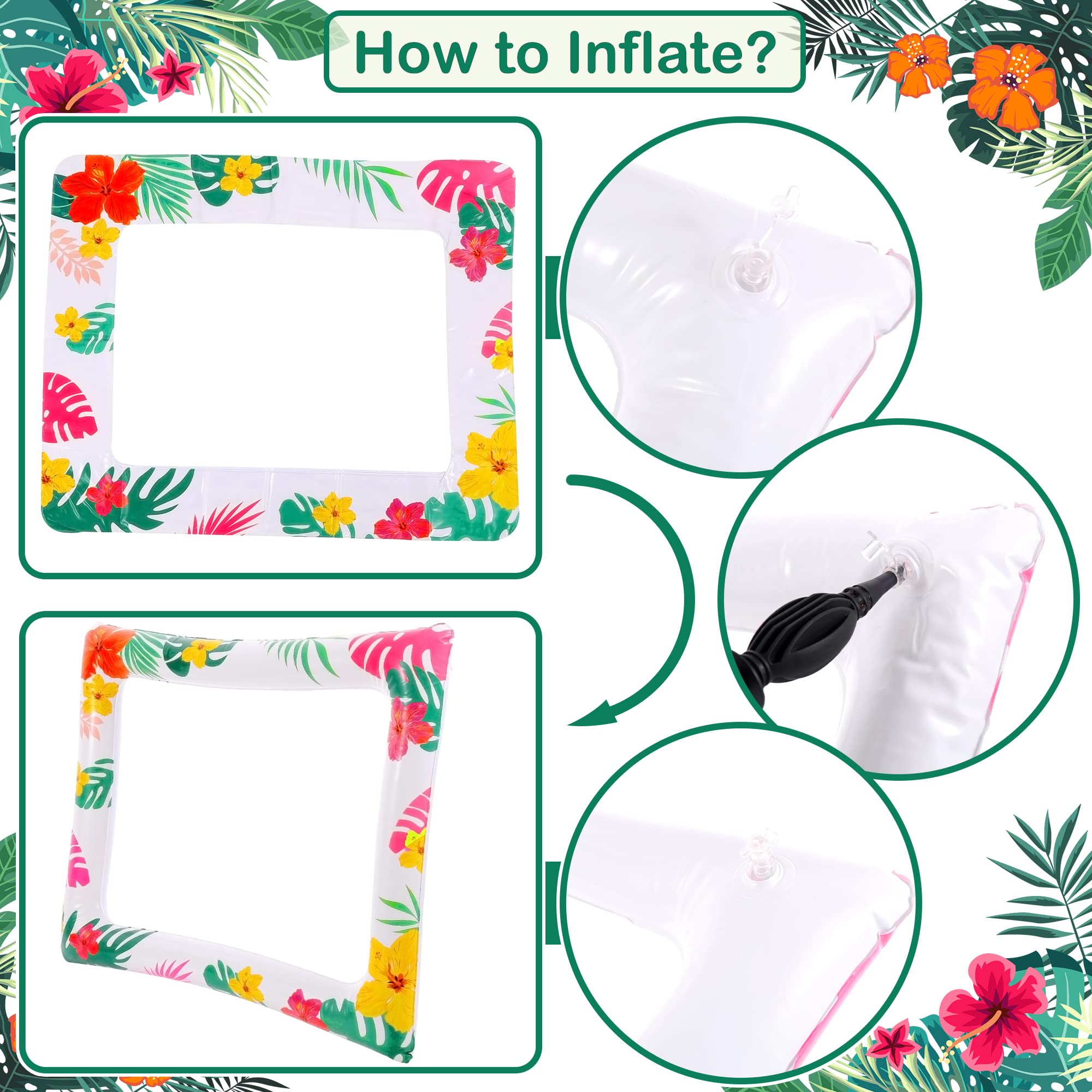 **12-Pack Hawaiian Tropical Sunglasses | 28x23 Inch Inflatable Photo Booth Frame for Luau & Pool Parties | Kids & Adults Aloha Party Decorations – Perfect for Beach, Summer, and Themed Events**