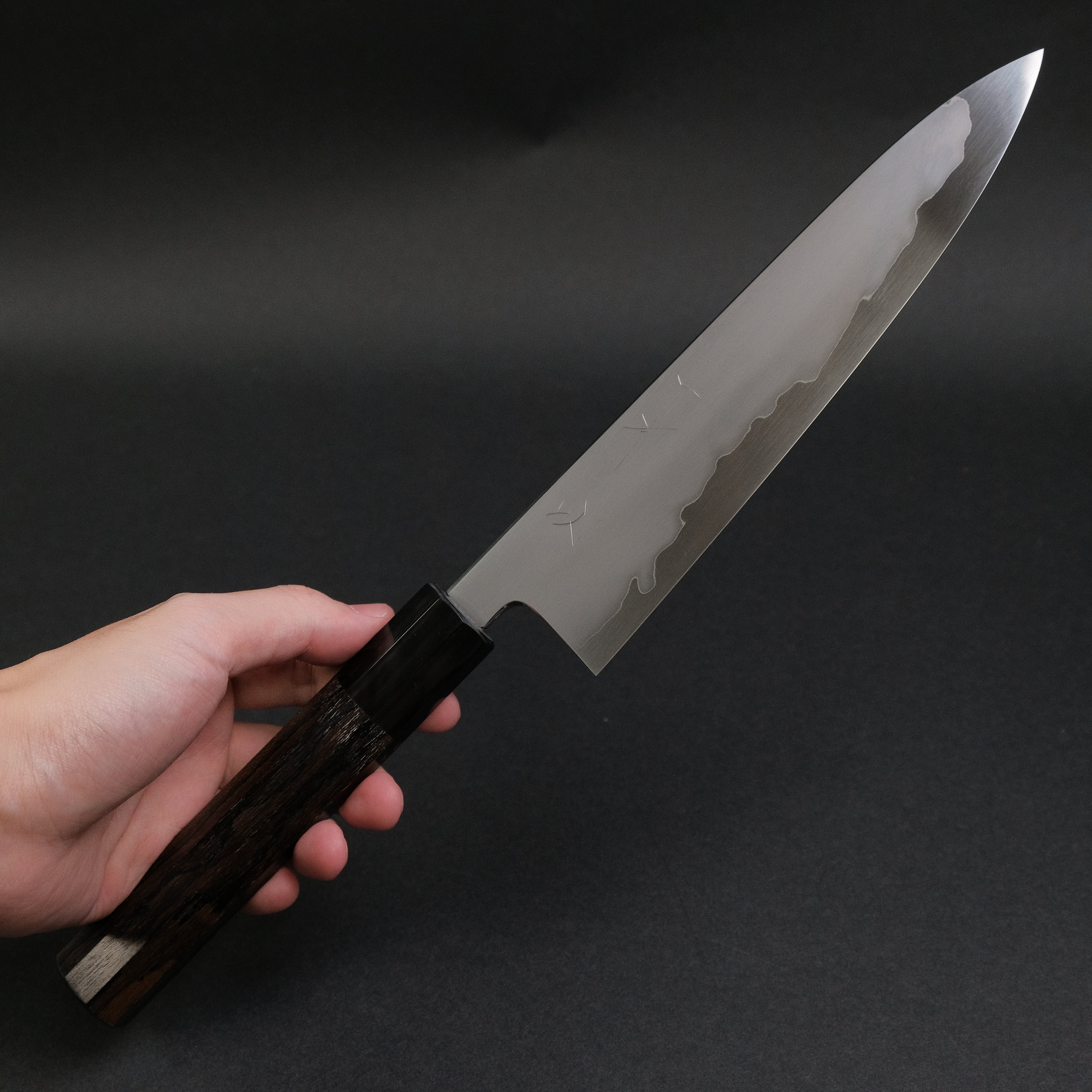 Hitohira Tanaka Izo Blue #1 Stainless Clad Gyuto 210mm Japanese Chef Knife - Premium Ziricote Wood Handle for Professional Chefs & Home Cooking - Perfect for Slicing, Dicing & Meat Cutting