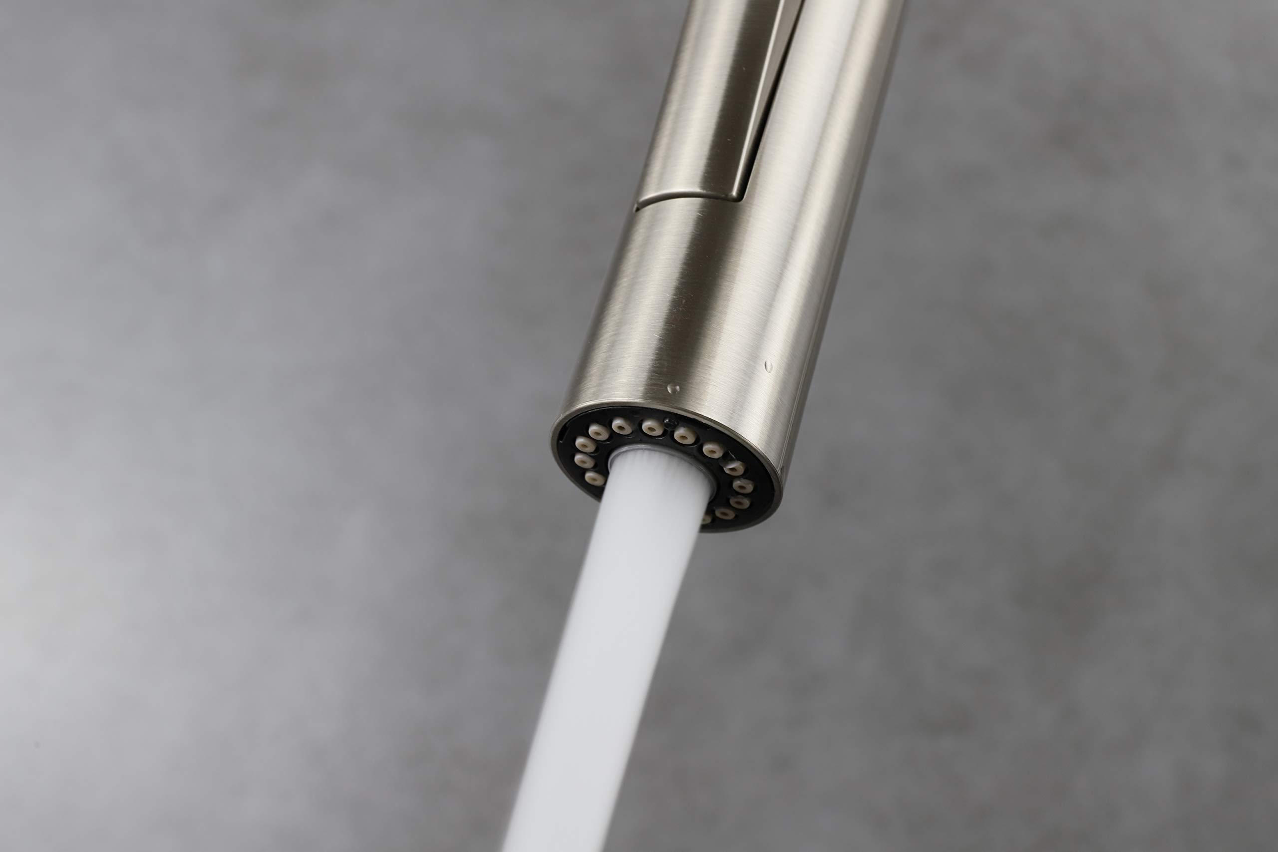 Olivi Brass Pull-Out Sprayer Kitchen Faucet in Brushed Nickel Finish - Perfect for Modern Farmhouse & Industrial Style Kitchens