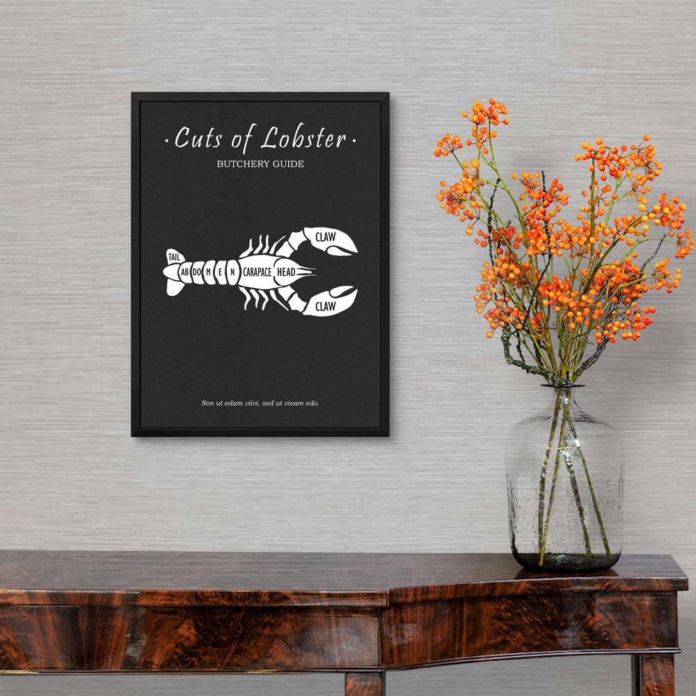 Premium Butchery Lobster Black Float Frame Canvas Art - Elegant Food Artwork for Kitchen, Restaurant & Home Decor