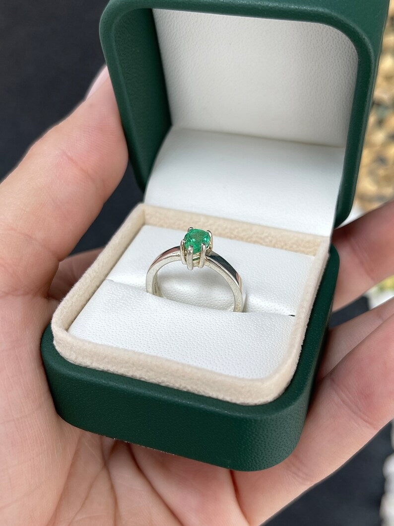 0.80ct Solitaire Emerald Pear Cut 925 Sterling Silver Ring with 5-Prong Setting - Elegant Engagement, Wedding, Anniversary Gift for Her