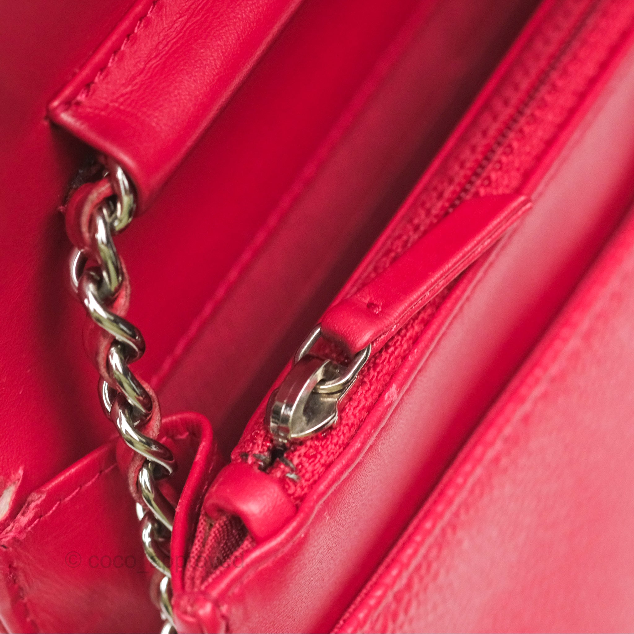 Chanel CC Wallet On Chain WOC in Dark Pink Caviar Leather with Silver Hardware - Perfect for Evening Events, Parties & Luxury Fashion Accessories
