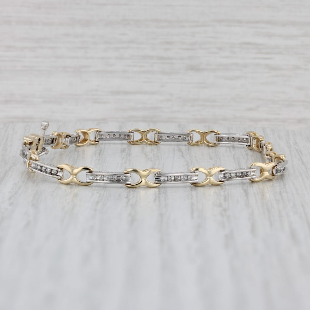 0.40ctw Diamond Bar X Link Bracelet - 10k White & Yellow Gold - 7.25