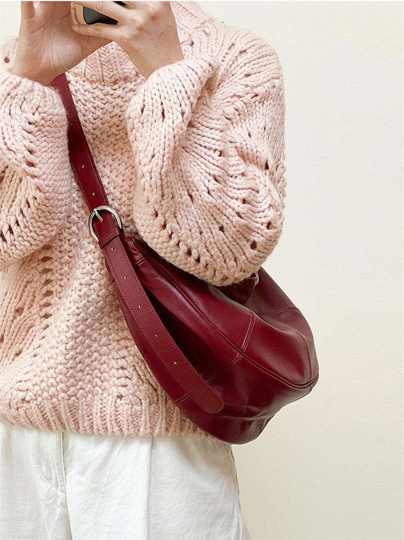 Stylish Leather Half Moon Shoulder Bag for Women - Crossbody Purse with Adjustable Strap - Perfect for Work, Travel & Everyday Use