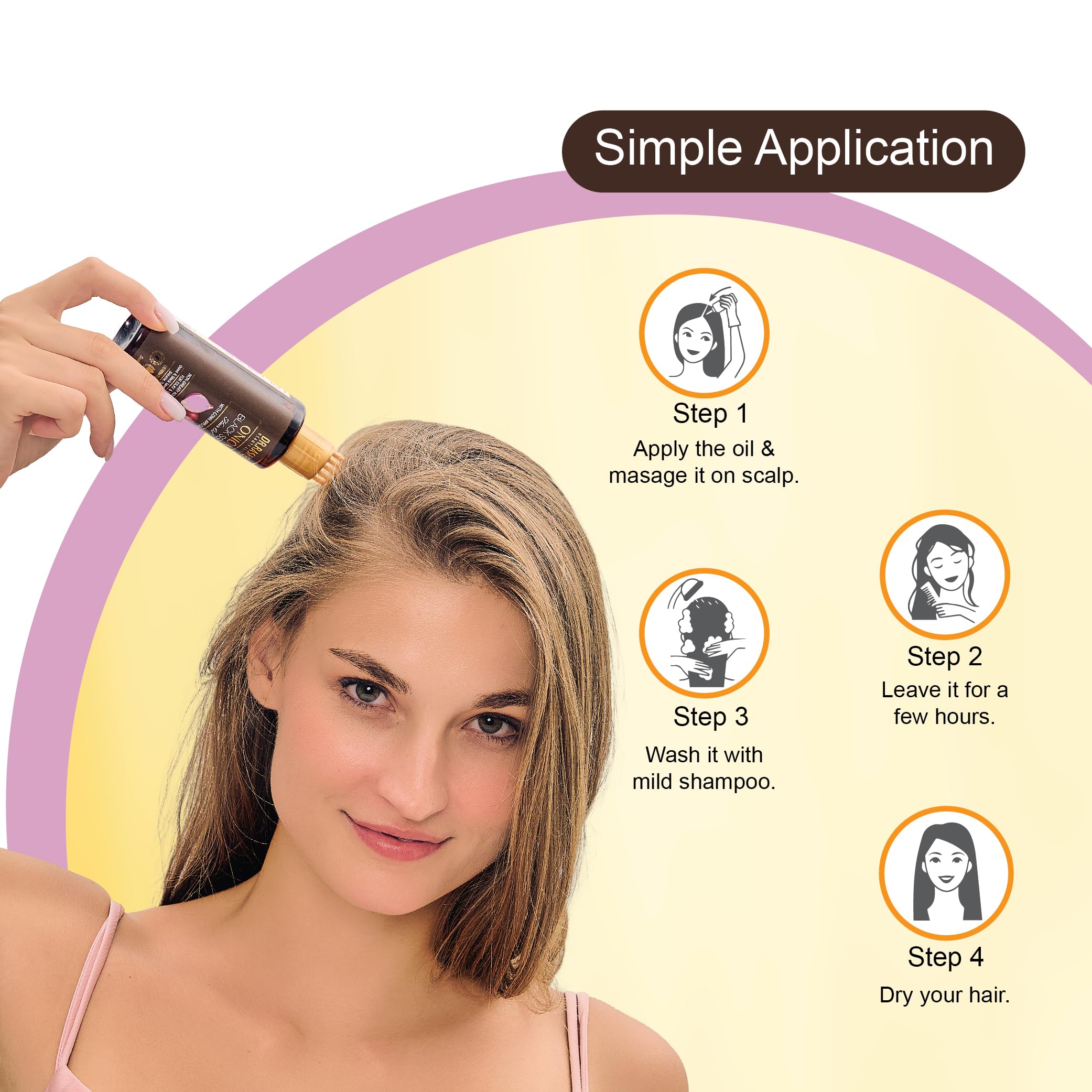DR.RASHEL Onion Oil with Black Seed - Hair Growth Treatment for Thicker & Stronger Hair - Comb Applicator Included - Controls Hair Fall - Paraben & Silicone Free - 100ml - Perfect for Daily Hair Care & Scalp Massage
