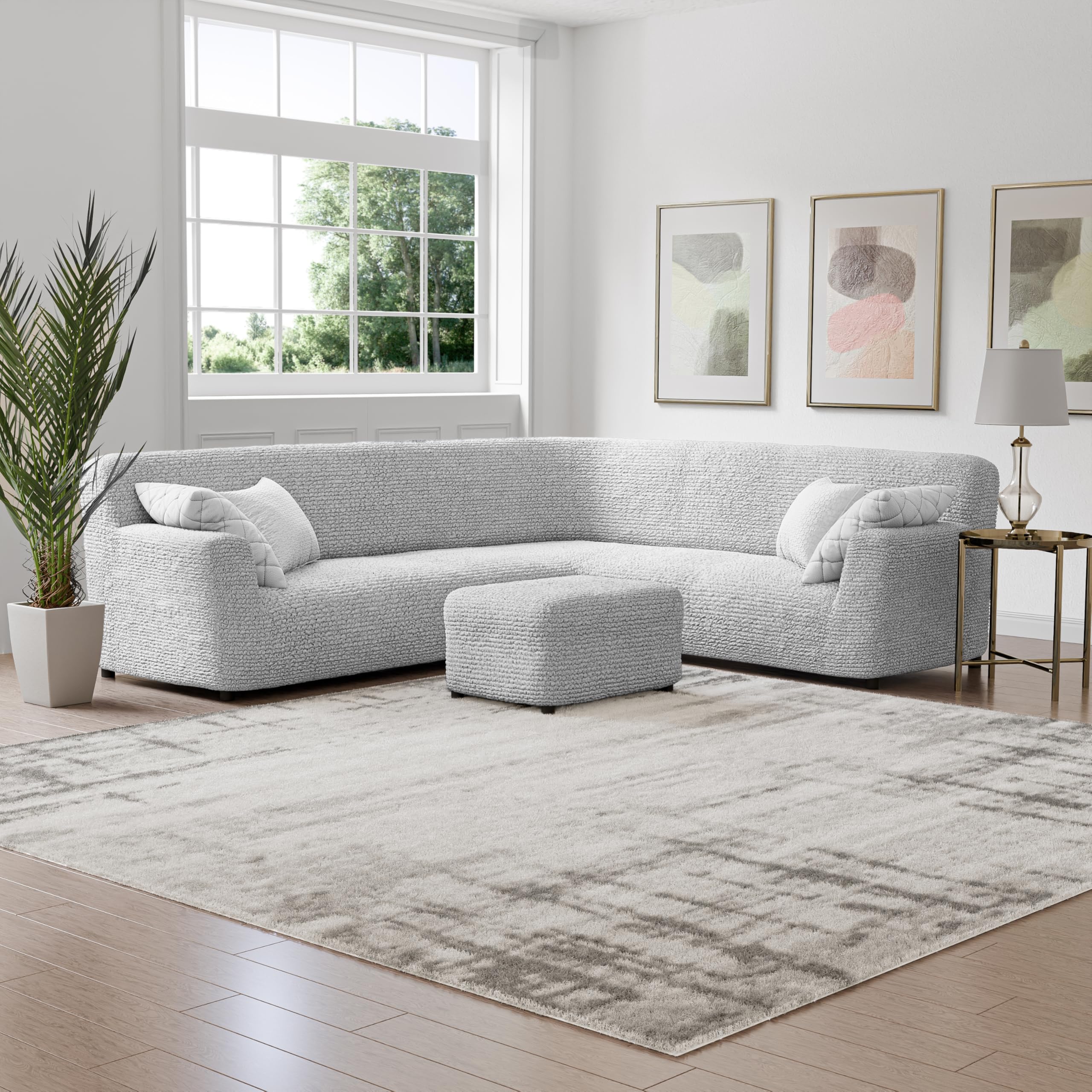 PAULATO BY GA.I.CO. Extra Large L-Shaped Sectional Sofa Cover - Washable Polyester Slipcover - 1-Piece Form Fit Furniture Protector - Microfiber Fabric - Light Grey - Perfect for Living Room, Family Room & Home Theater Seating Protection