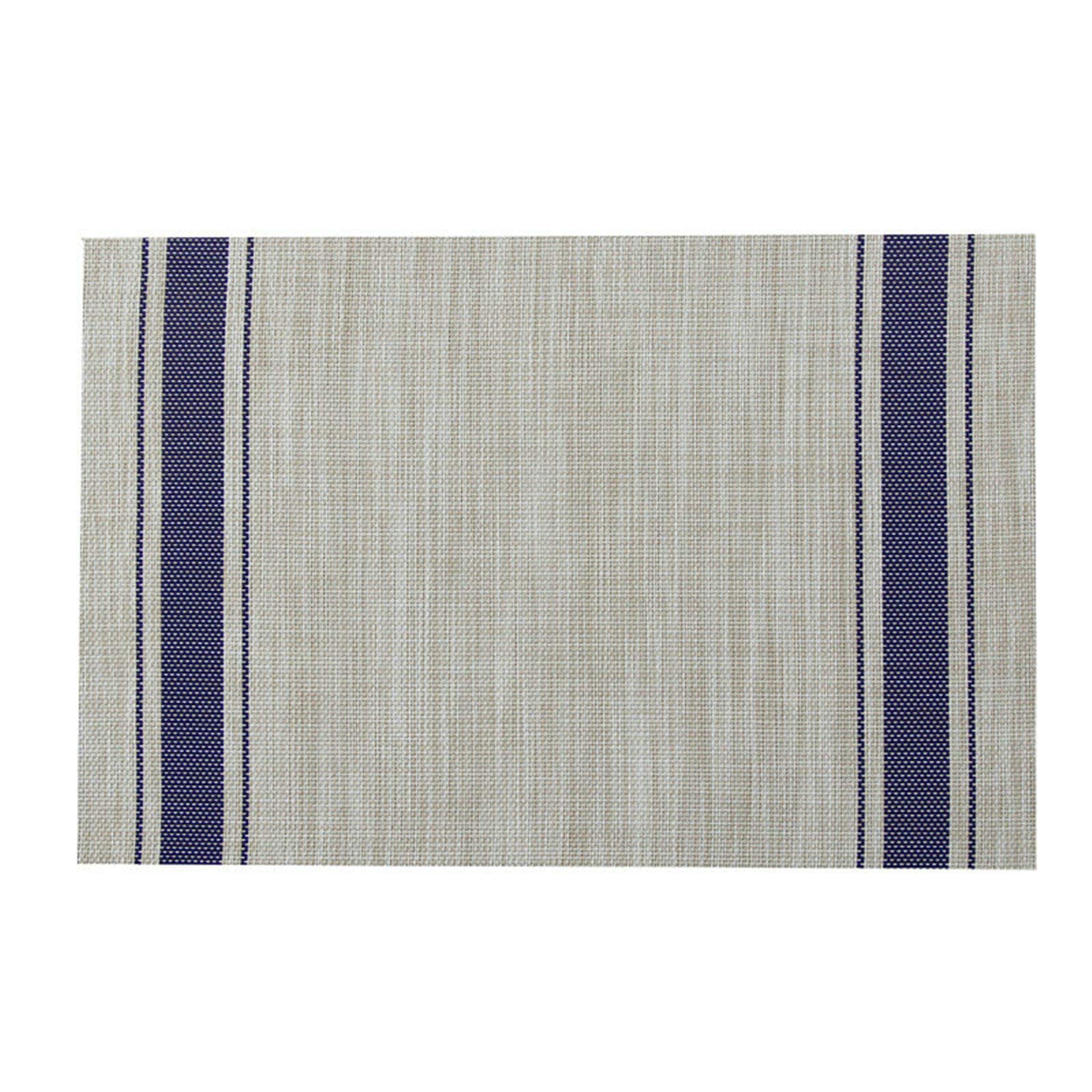 2 Pack Washable PVC Placemats with Blue Stripes Pattern - 18x12 Inch Waterproof Table Mats for Indoor & Outdoor Dining, Kitchen Decor, Picnics and Party Settings