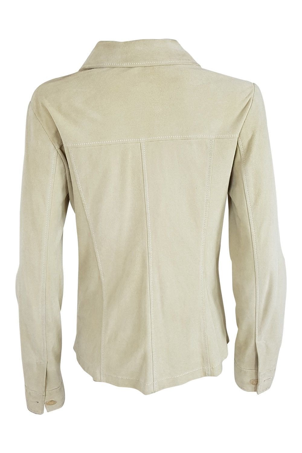 JIL SANDER Cream Suede Jean Style Jacket - Women's Size 38 | Soft Faux Leather Biker Jacket | Casual & Chic Outerwear for Fall & Winter | Perfect for Date Nights & Weekend Outings