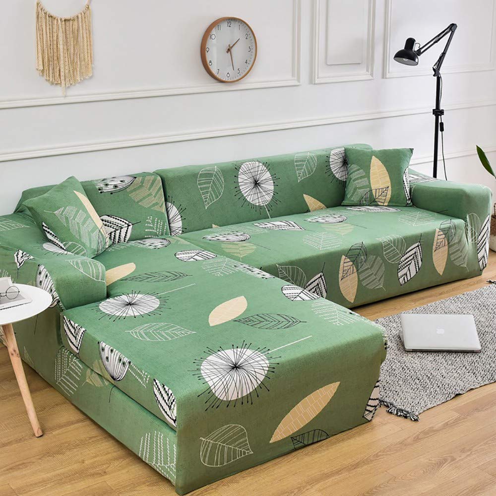 Stretchable L-Shaped Sofa Cover Set - 2-Piece Washable, Durable & Anti-Slip Sectional Couch Protector for 2/3/4-Seater Furniture with Pillow Cover - Dustproof 360° Elastic Design for Living Room, Family Room & Home Theater