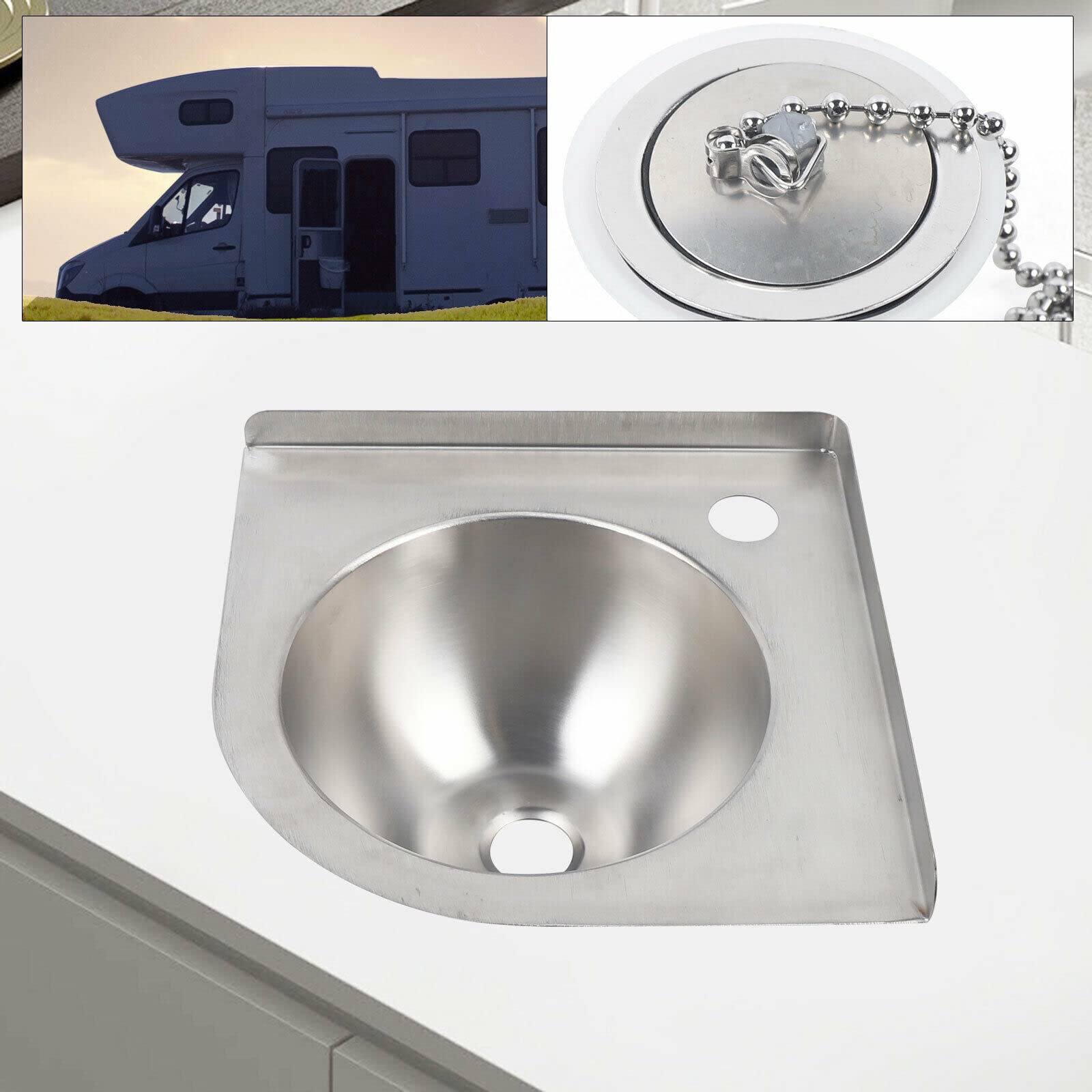 **Stainless Steel RV Bathroom Corner Sink - Small Triangle Sink for RV, Boat & Camper Van with Down Pipe | Compact Wash Basin for Space-Saving Toilet Vanity | Perfect for Tiny Homes & Mobile Living**