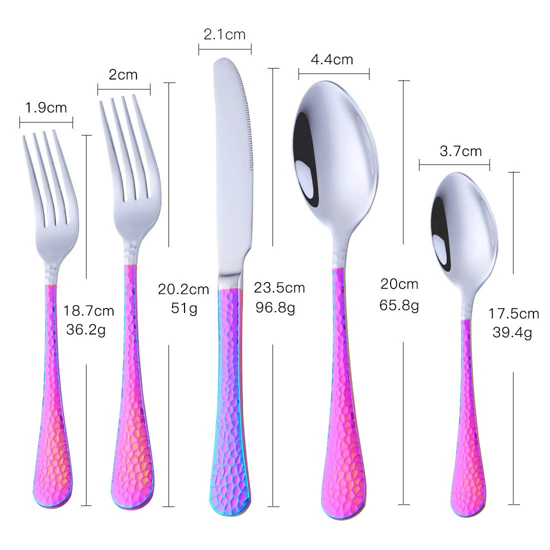 BuyGo 20-Piece Stainless Steel Flatware Set - Hammered Design Silverware for 4 People, Durable Dinnerware with Rainbow Handle - Perfect for Dining, Parties, and Everyday Use