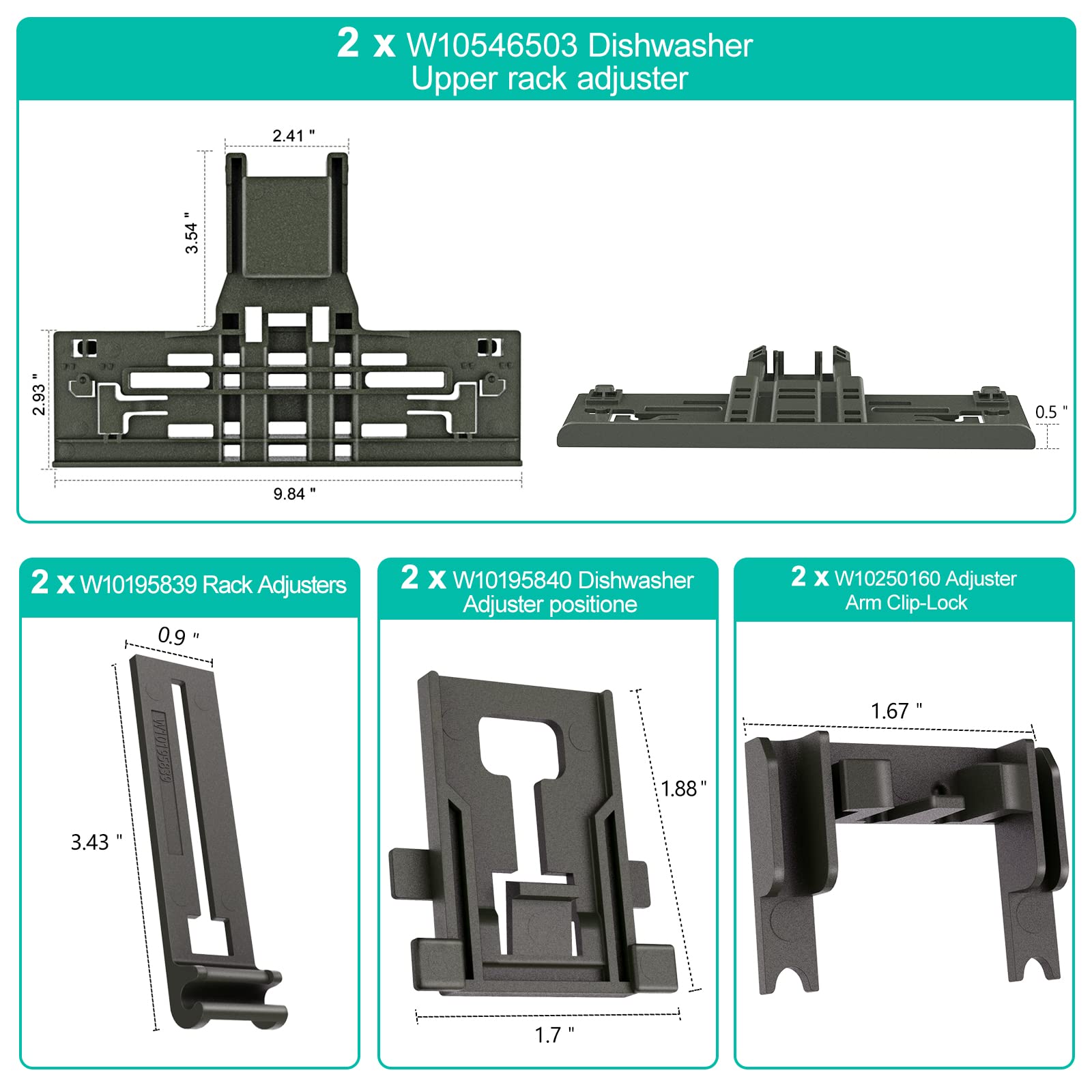 Upgraded W10546503 Dishwasher Top Rack Adjuster - Compatible with KitchenAid, Whirlpool & Kenmore Dishwashers (10-Pack) - Replacement Parts for Upper Rack WPW10546503 - Perfect for Kitchen Appliance Repair & Maintenance