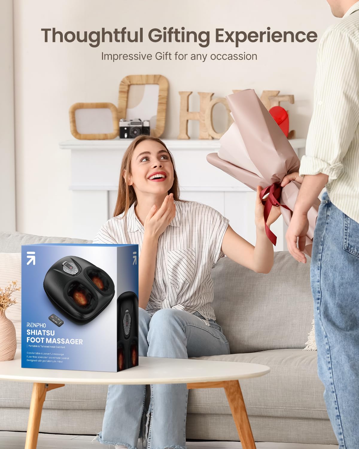 RENPHO Shiatsu Foot Massager with Heat - 2025 Upgraded Deep Kneading Foot Massager Machine, 3 Heat Levels & Wireless Remote - Electric Foot Massage for Relaxation, Perfect Gift for Men & Women (Fits Up to Size 12) - Ideal for Home Use, Office Relaxation & Post-Workout Recovery