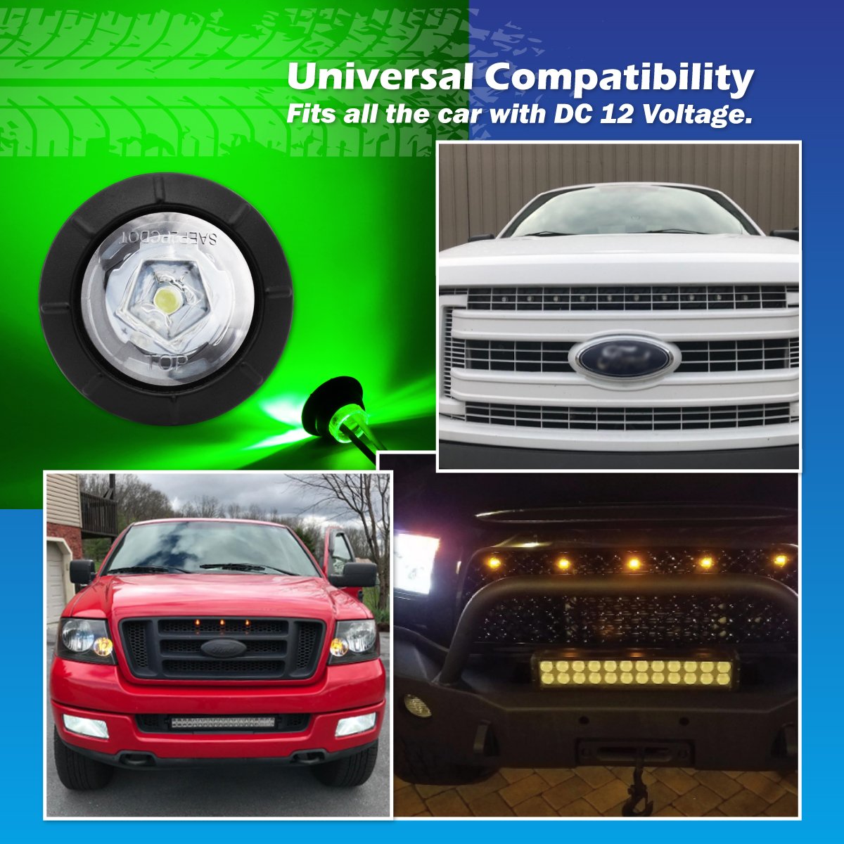 10 Pack MADCATZ 3/4 Inch Round Clear Lens Green LED Side Marker Lights - 12V DC Waterproof Clearance Lamps for Trucks, Trailers & Buses - Easy Installation with Grommets & Plugs - Perfect for Night Driving Safety & Vehicle Visibility