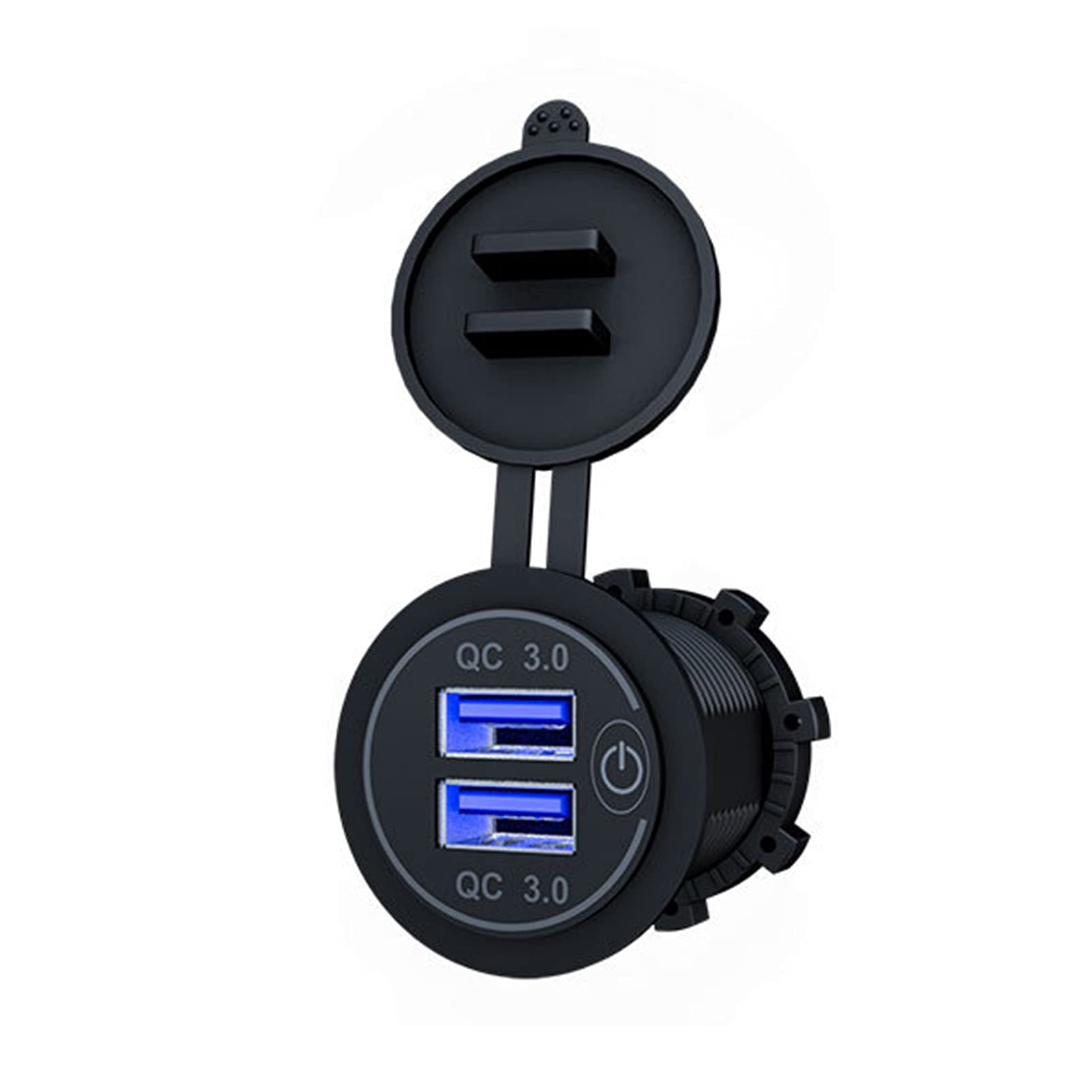 ZTGD 3.0 Quick Charge Car Charger Adapter - Dual USB Port Fast Charging with Blue LED Touch Switch for iPhone, Android, Boat & RV - Perfect for Road Trips & Marine Use