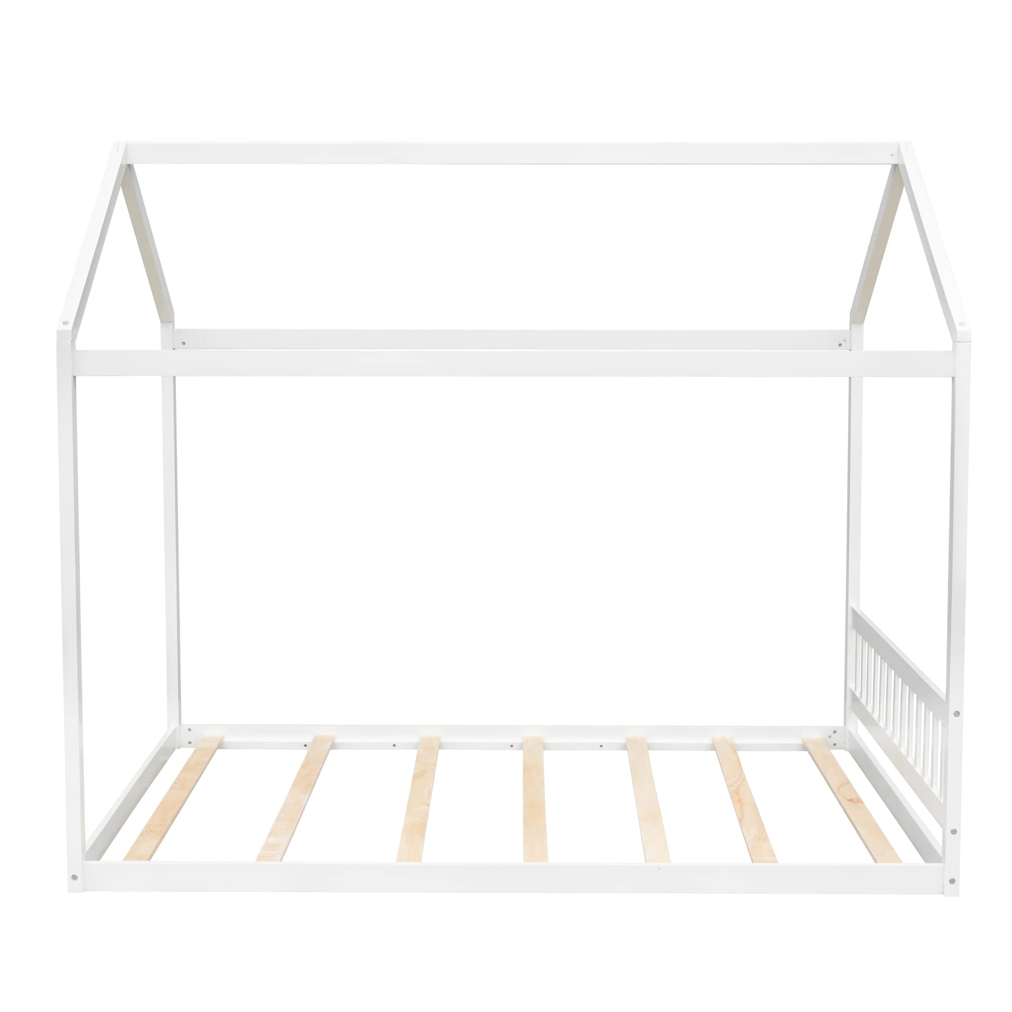 Harper & Bright Designs Queen Size Wooden House Bed Frame with Headboard - Montessori Floor Bed for Kids, Girls & Boys Bedroom Furniture - No Box Spring Needed, White - Perfect for Montessori Bedrooms, Playrooms & Cozy Sleep Spaces