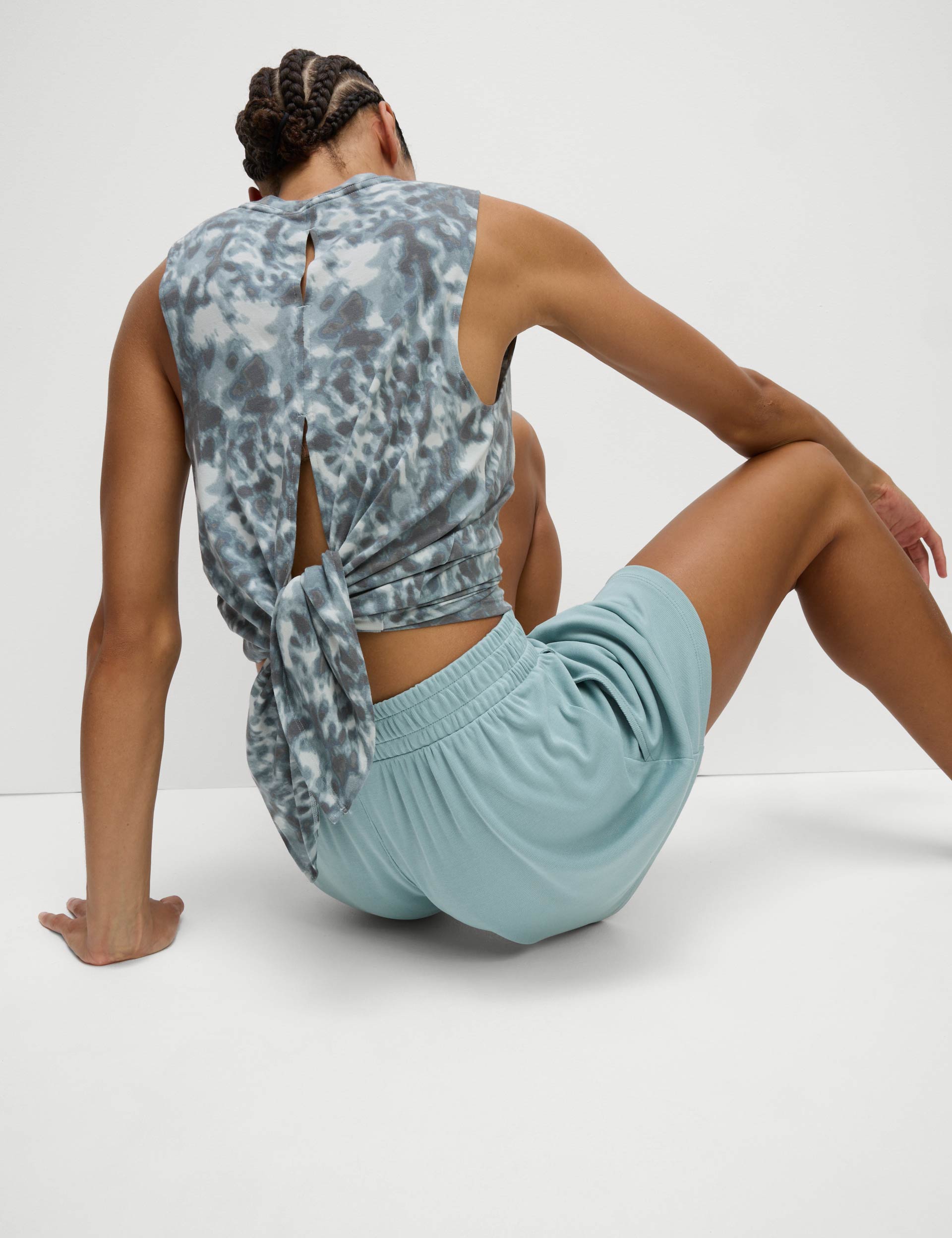 Modal Rich Ribbed Relaxed High Waisted Yoga Shorts - Light Mint Green - Perfect for Yoga, Pilates, Gym Workouts & Lounge Wear