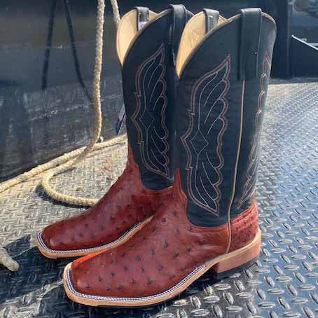 Anderson Bean Men's Almond Full Quill Ostrich Cowboy Boots - Western Style Leather Boots for Men - Perfect for Rodeo, Country Dancing & Casual Wear