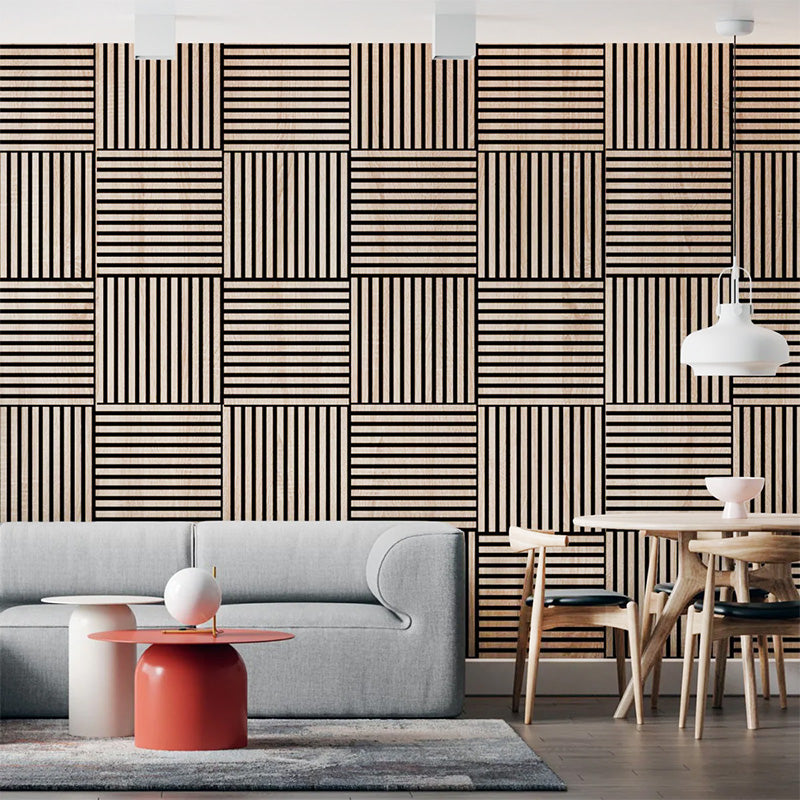 Square WOODFLEX Acoustic Wood Slat Wall Panels - Oak Veneer Soundproofing Tiles (4-Piece Set) for Home Theater, Office & Studio Decor