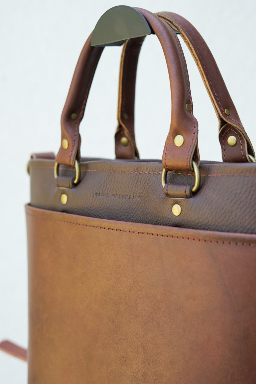 Stylish Two-Tone Handbag in Pebbled Brown & Dark Amber Harness Leather - Perfect for Work, Travel, and Everyday Use