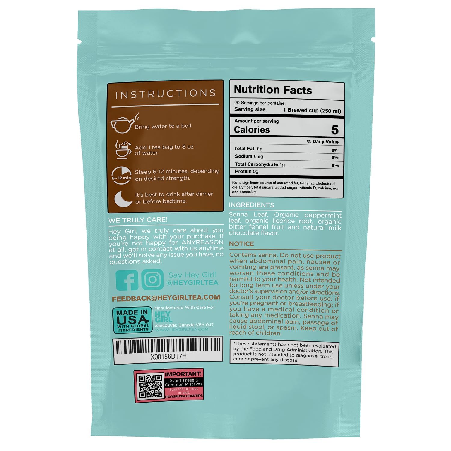 Hey Girl Tea Bundle - Herbal Sleep Tea with Chamomile, Valerian Root & Lemon Balm in Tea Bags + Mint Chocolate Cleanse Tea for Women - Reduces Bloating & Promotes Relaxation | Perfect for Nighttime Routine, Stress Relief & Digestive Wellness