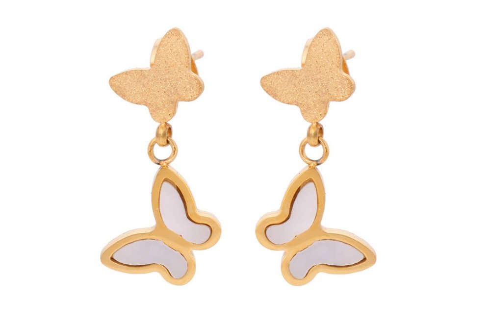 Yellow Stainless Steel Butterfly Stud Earrings for Women & Men - Hypoallergenic Gold Tone Jewelry Gift for Everyday Wear, Date Night & Special Occasions