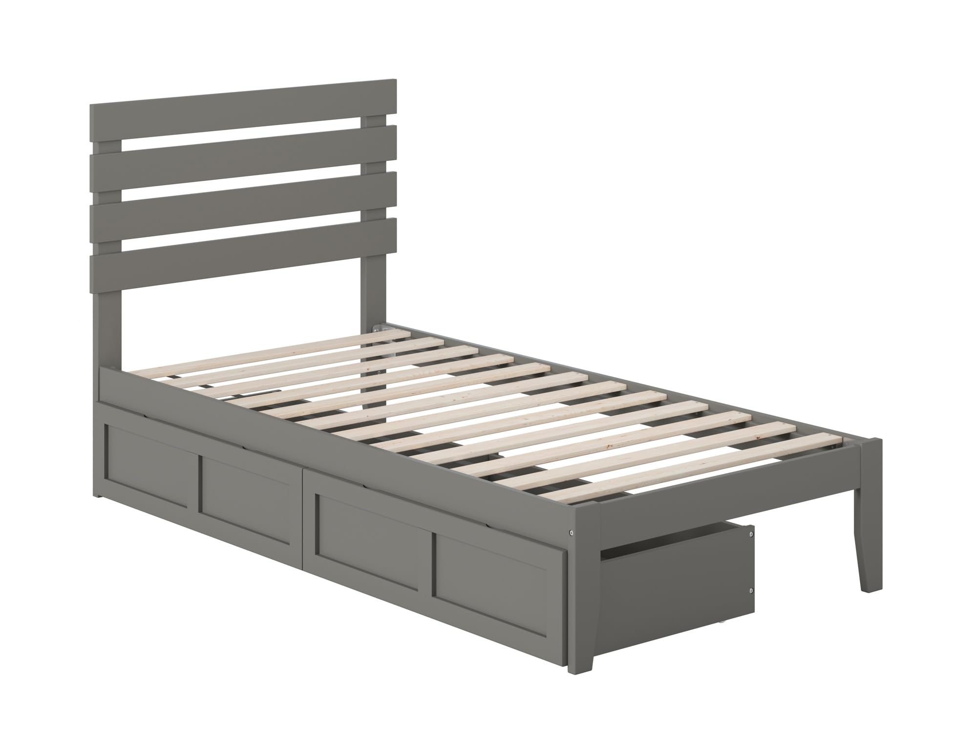 Atlantic Furniture Oxford Twin Bed with USB Turbo Charger & 2 Storage Drawers - Grey Modern Platform Bed for Small Spaces, Kids Room or Guest Bedroom