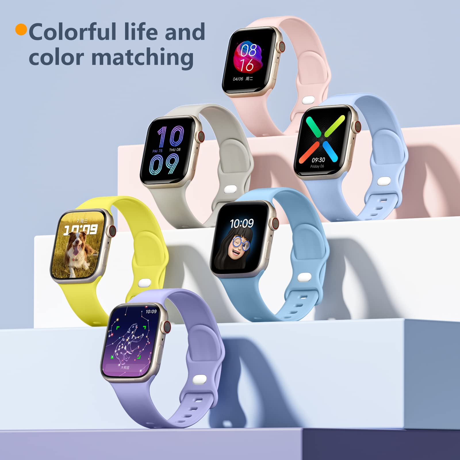 8 Pack Sport Bands Compatible with Apple Watch 38mm-49mm - Soft Silicone Waterproof Strap for Apple Watch Ultra/Ultra 2 & Series 10-1 SE - Perfect for Running, Swimming & Everyday Wear