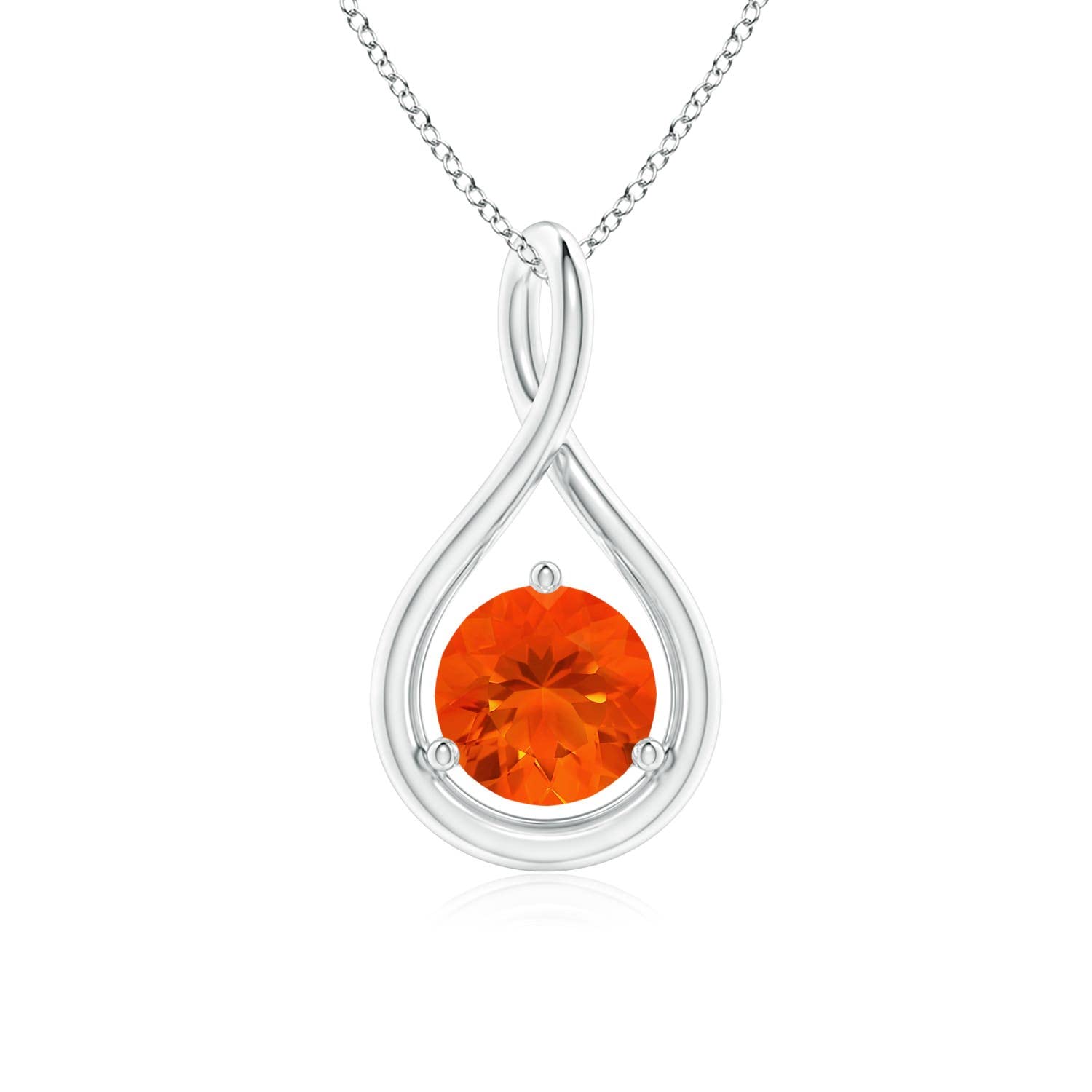 Natural Solitaire Round Fire Opal Infinity Twist Pendant in Sterling Silver/14K Gold/Platinum | Elegant Jewelry Gift for Women | Birthday, Engagement, Anniversary & Wedding Present | Perfect for Everyday Wear & Special Occasions