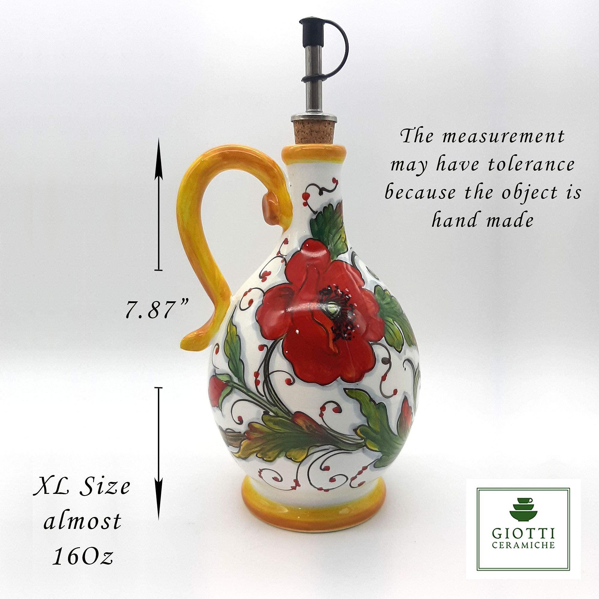 Italian Ceramic Olive Oil Dispenser Bottle - Hand Painted XL 14oz Oil Cruet with Sunflower & Poppies Design - Tuscan Kitchen Decor - Perfect for Cooking, Salad Dressing & Gourmet Gifts - Made in Italy