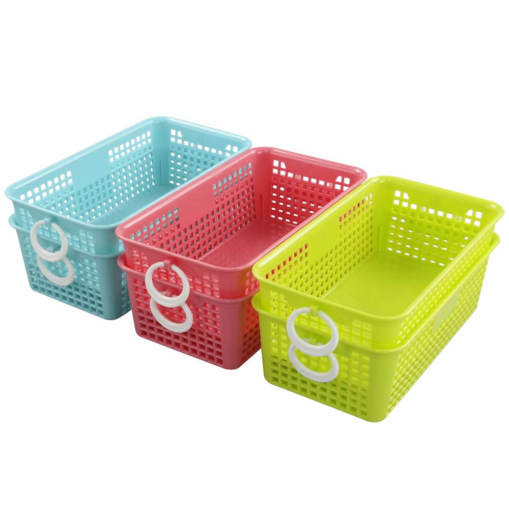 Colorful Plastic Storage Baskets 6-Pack - Desktop Organizer for Office & Home