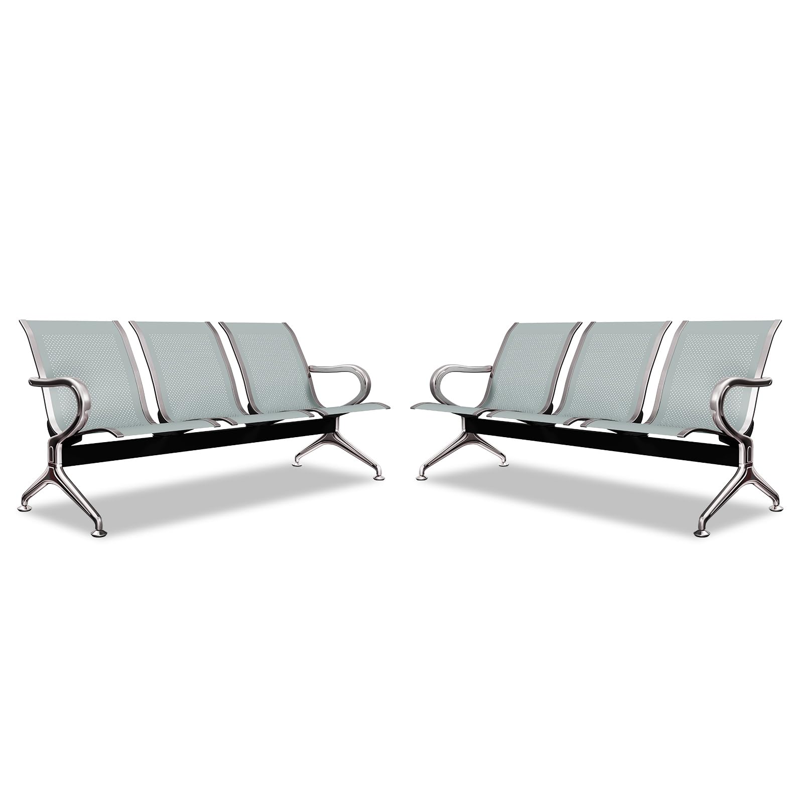 Kinbor Modern Reception Bench - 2-Piece Set with Arms for Airport, Office, Lobby, Bank, Hospital & Barbershop Waiting Areas - Durable Guest Seating for High-Traffic Commercial Spaces