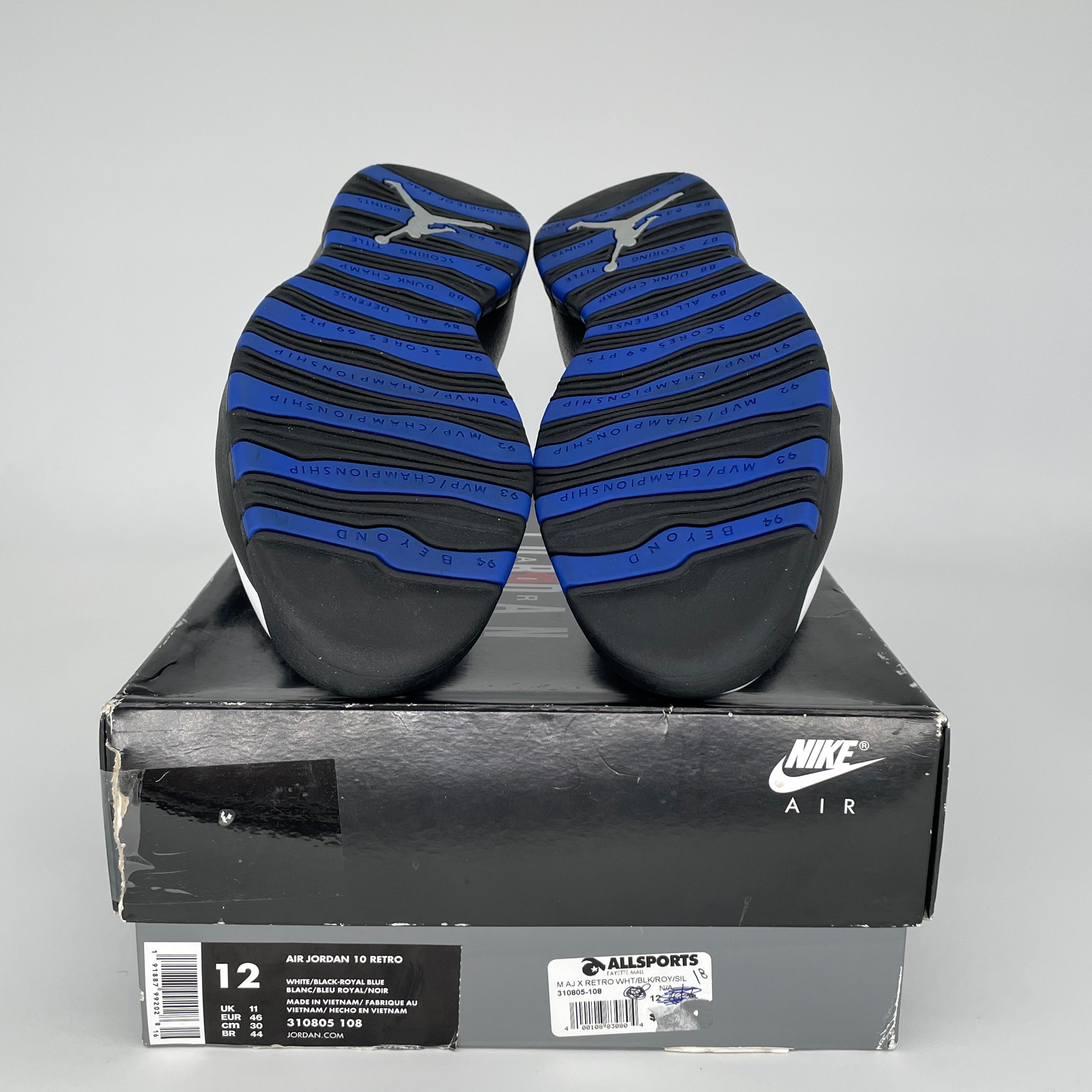Original Air Jordan 10 Retro 'Orlando' Men's Basketball Shoes - Size 12 (310805-108) | Classic Sneakers for Streetwear & Basketball Games