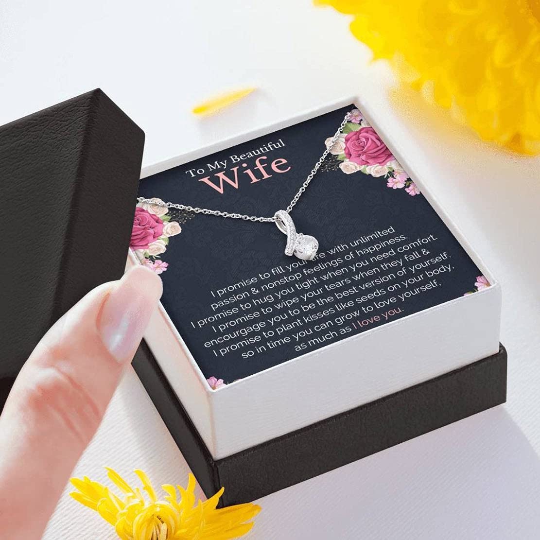 Personalized Necklace Gift for Wife with Message Card - Sentimental Anniversary, Birthday, Christmas & Vacation Surprise from Husband for Romantic Moments