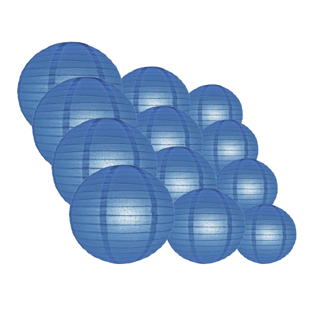 12-Piece Dark Blue Chinese Paper Lantern Set for Wedding & Party Decorations (12/10/8 Inch) - Perfect for Asian-Themed Events, Home Decor, and Festive Celebrations